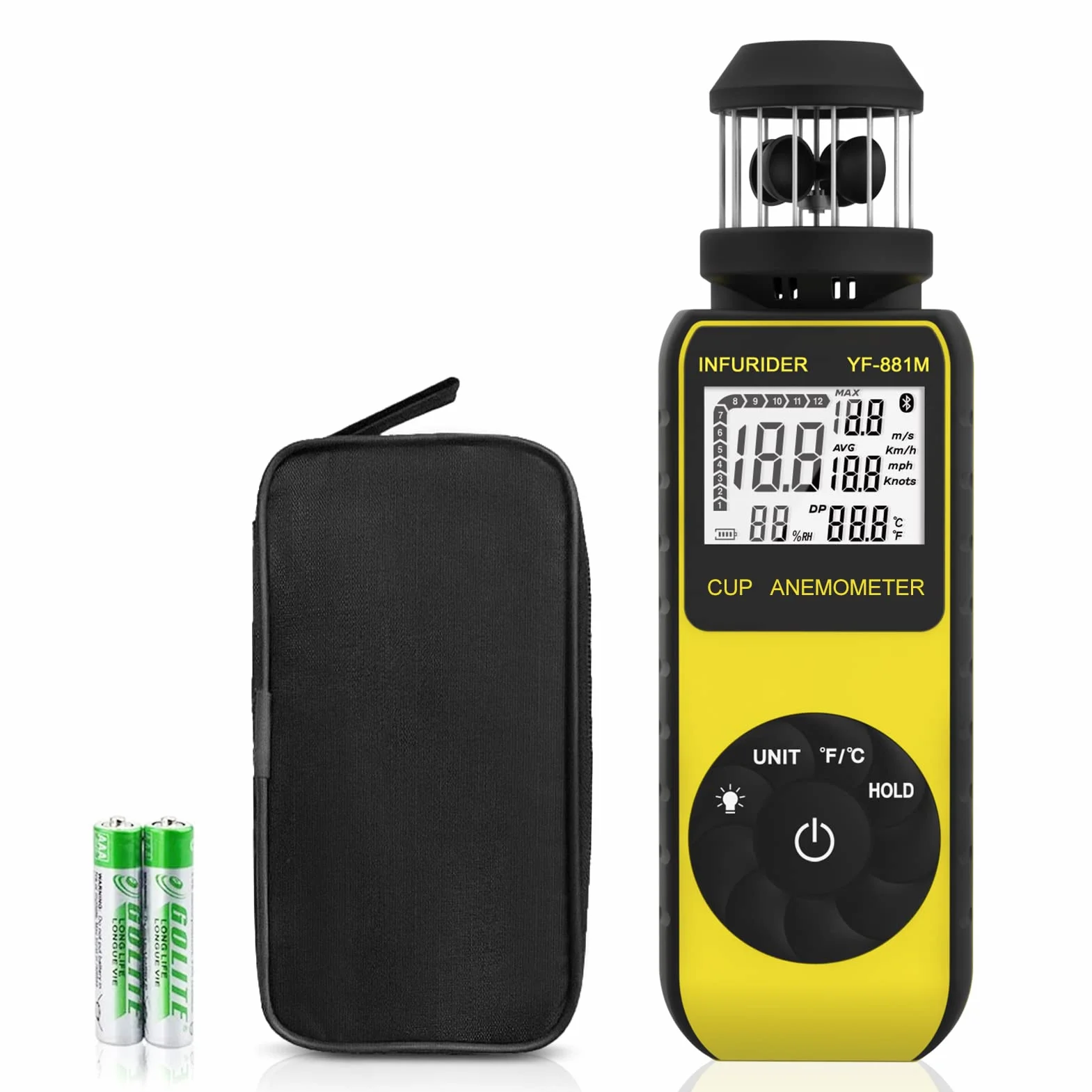 INFURIDER Anemómetro Portátil Digital Medidor de Viento con Brújula Velocidad Temperatura Aire Exterior