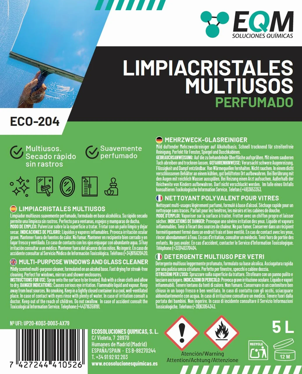 EQM ECO-204 Limpiacristales Multiusos Profesional 5L