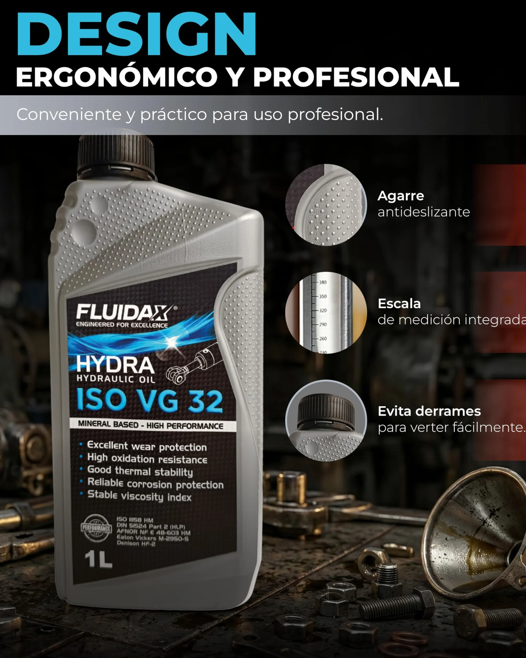 Aceite hidráulico ISO VG 32 HLP 1 litro lubricante mineral antidesgaste DIN 51524