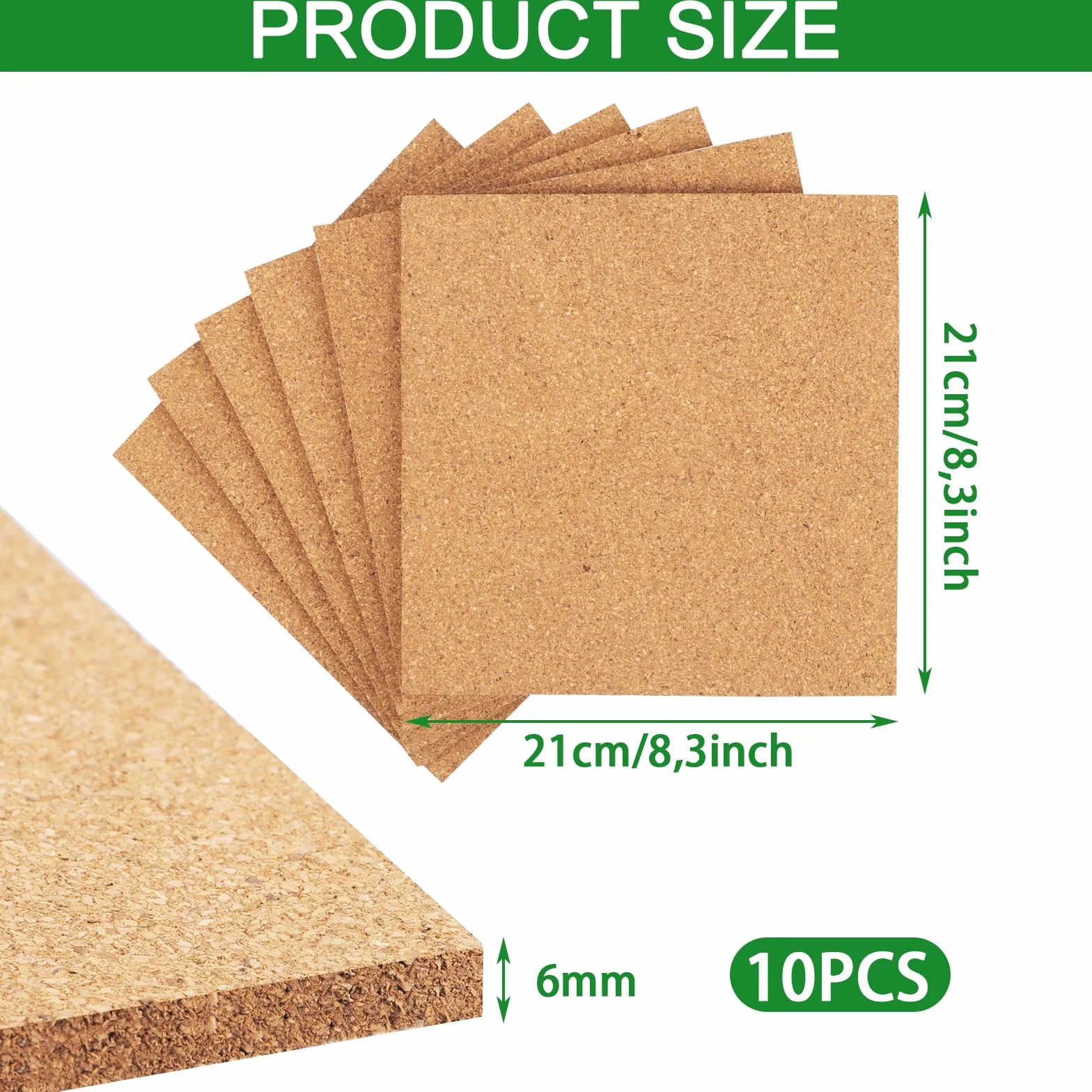 10 Corcho pared Autoadhesivo 21 x 21 x 0,6 cm para Decoración