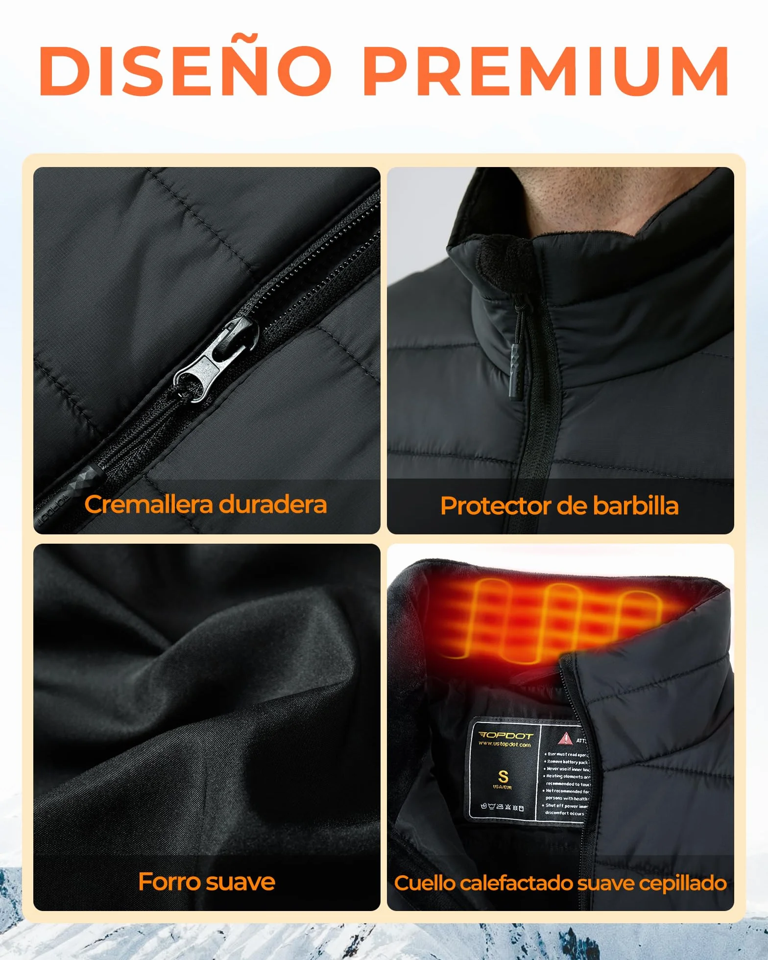 Topdot Chaleco Calefactable Hombre, Chaleco Calefacción Eléctrica con Batería de 7.4V 16000mAh Incluidas, 8 Zonas de Calentamiento, Chalecos de Invierno Cálidos para Exteriores, Senderismo, Acampada
