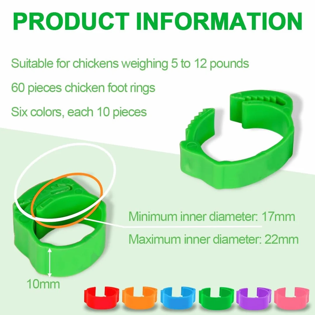 JEYORZY 60 Pcs Gallinas Anillas, Anillo de Pie de Pollo, Anillos de Marcado para Pollos, Gansos, Patos