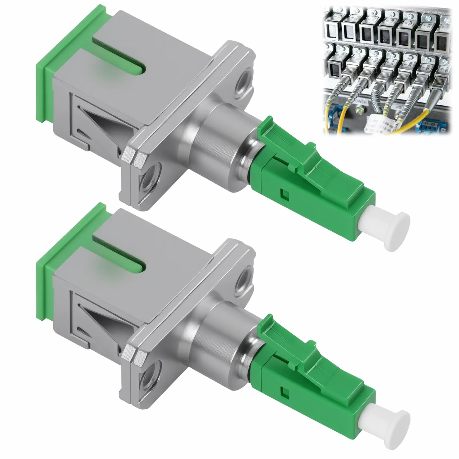 Adaptador de fibra óptica SC/APC hembra a LC/APC macho monomodo híbrido, LC a SC, bajas pérdidas
