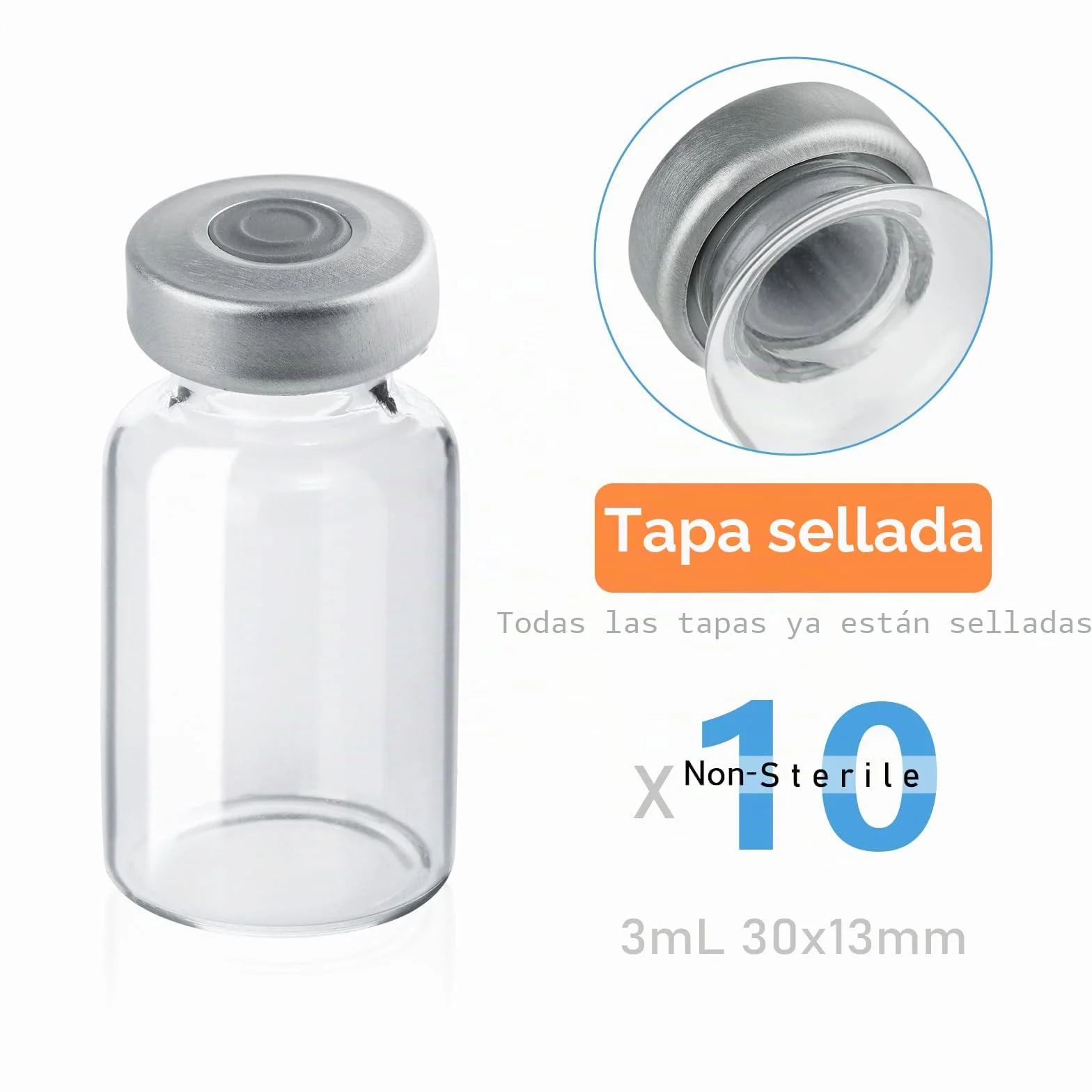 Pack de 10 viales de muestra sellados de 3 ml, frascos Headspace con fondo transparente