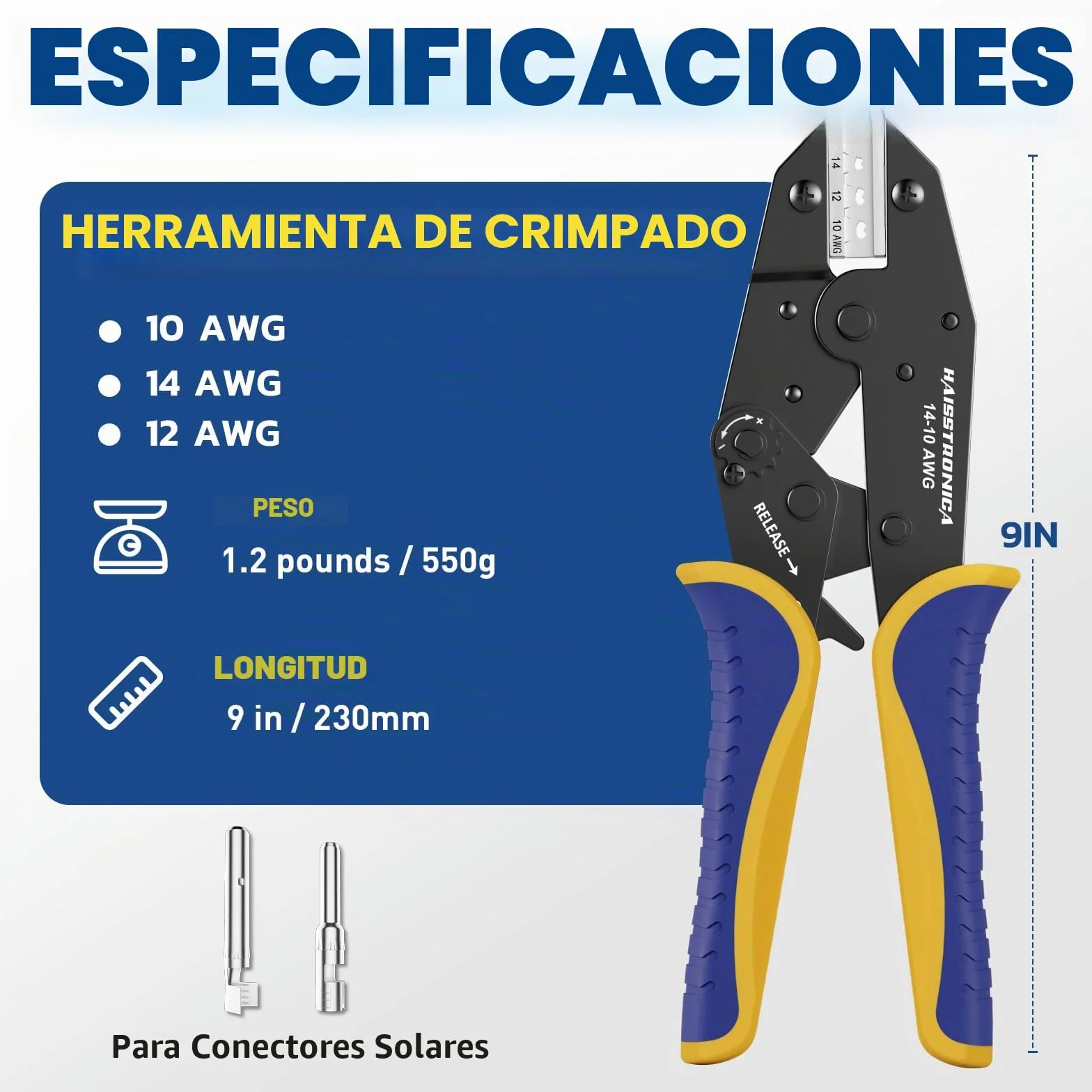 Crimpadora para Conectores Solares 2,5–6 mm² (AWG14–10), Herramienta de Crimpado para Cables Solares PV