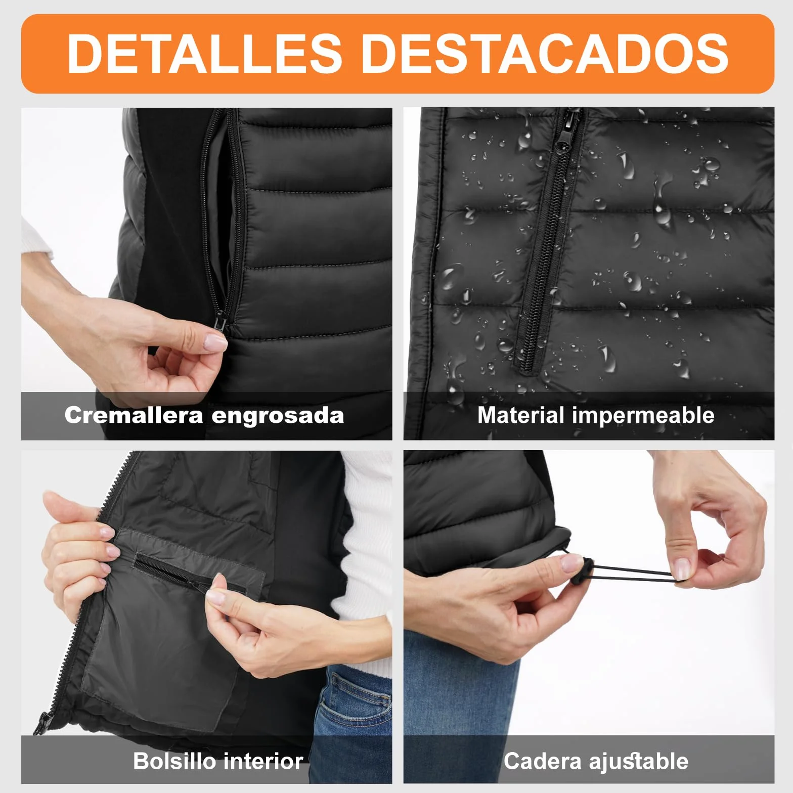 seenlast Chaleco Calefactable Hombre Mujer con Batería 10000mAh, 4 Zonas Calefactables 3 Niveles Temperatura Ajustables, Lavable, Chaleco Térmico Sin Mangas Ligera de Invierno para Exteriores