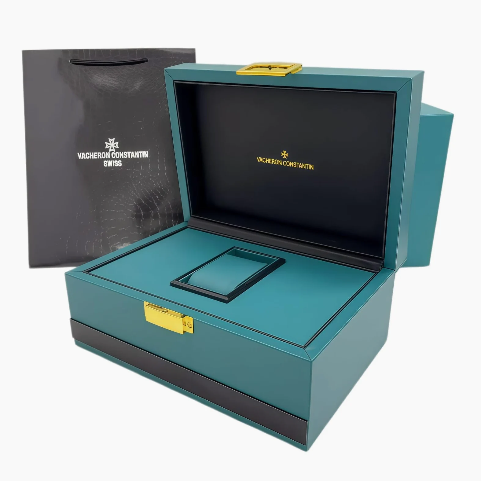 Caja Presentación Reloj Texturizada Verde Profundo Colección Organizador Forro Suave Estuche Protector 24.5cm Set para Vacheron Constantin