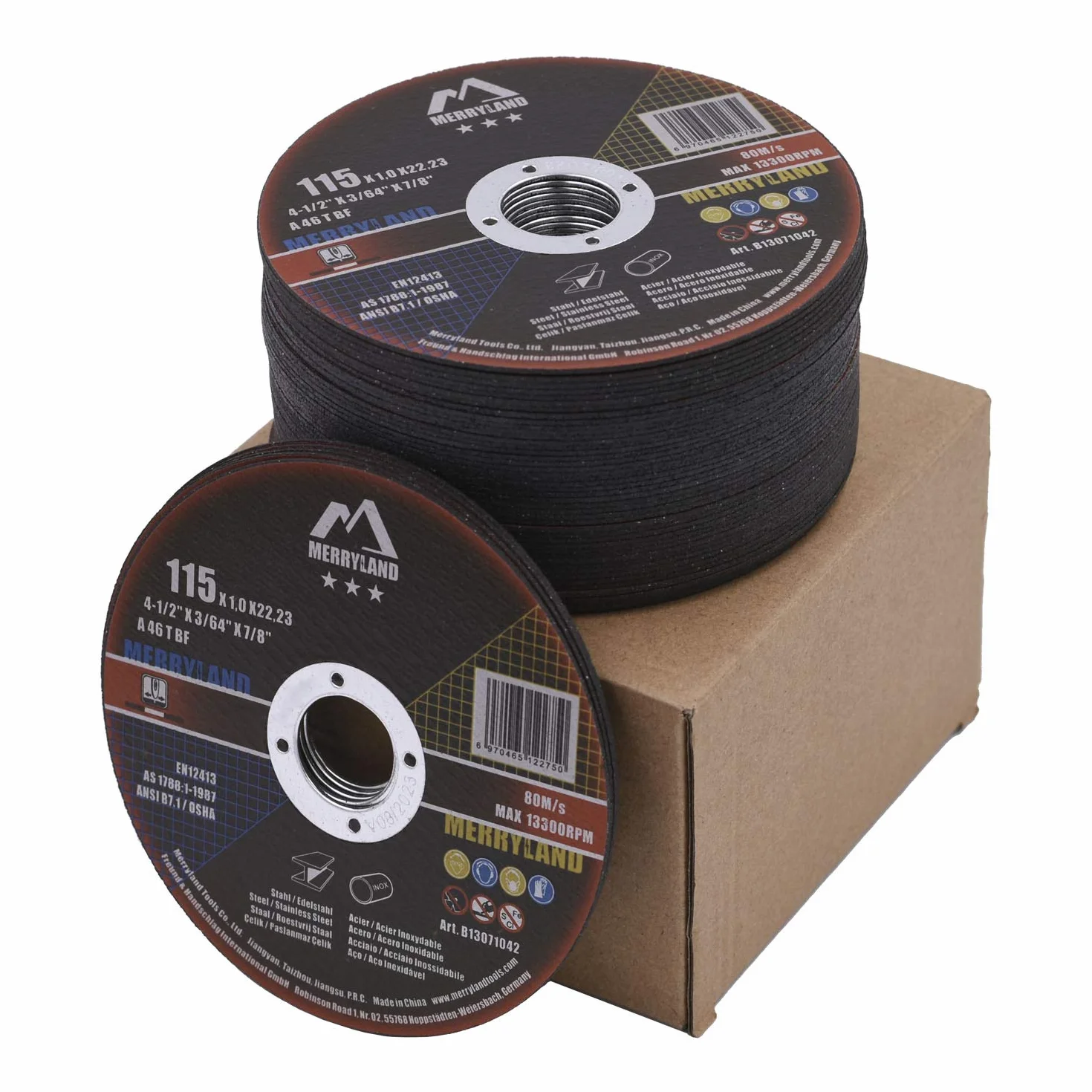 Merryland Disco de Corte 115 Metal 115x1,0x22,23 mm 50 Piezas Acero INOX Hierro
