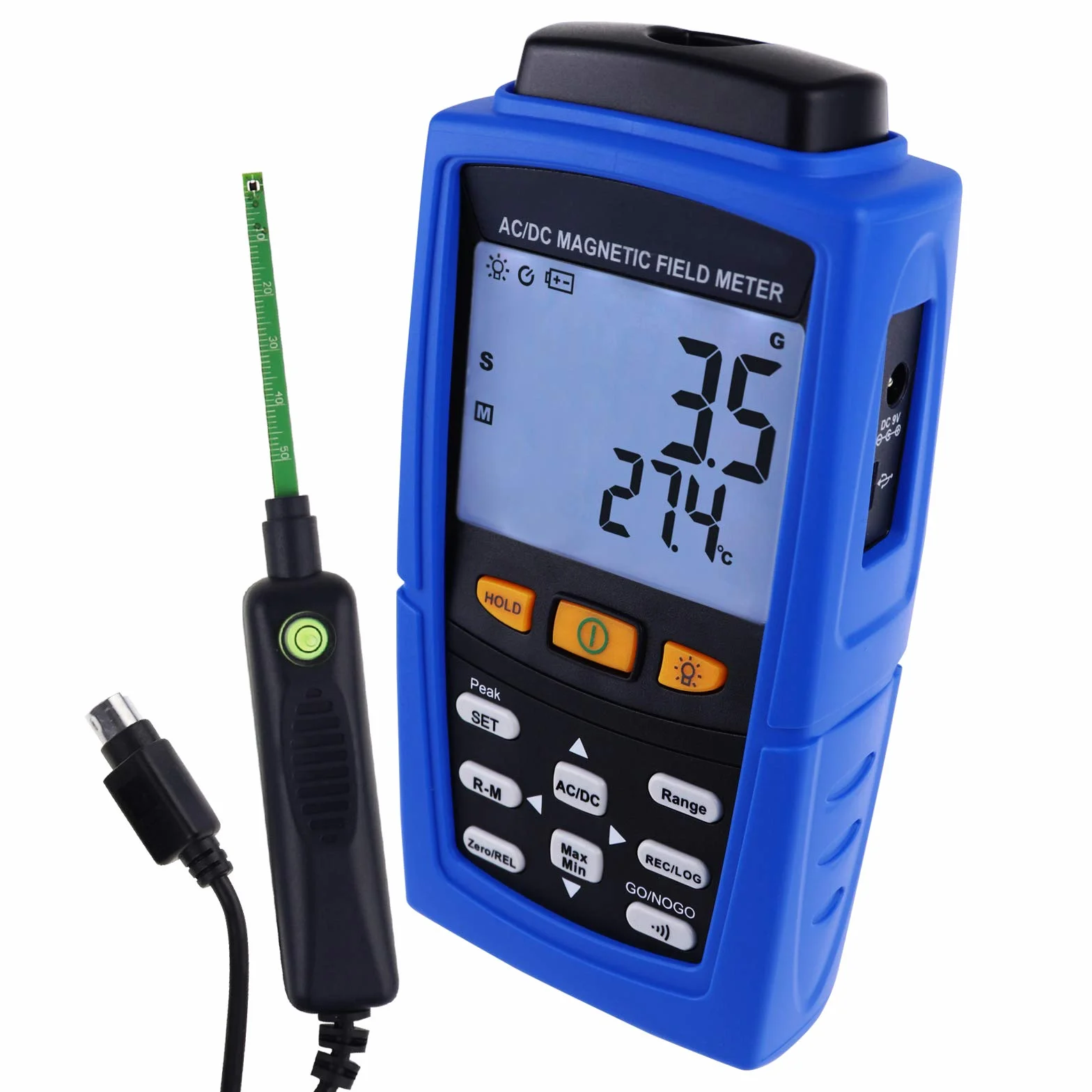 Gaussmeter Magnético Campo Fuerza Magnetómetro 3000mT (30000G) Teslameter Auto Manual Grabación