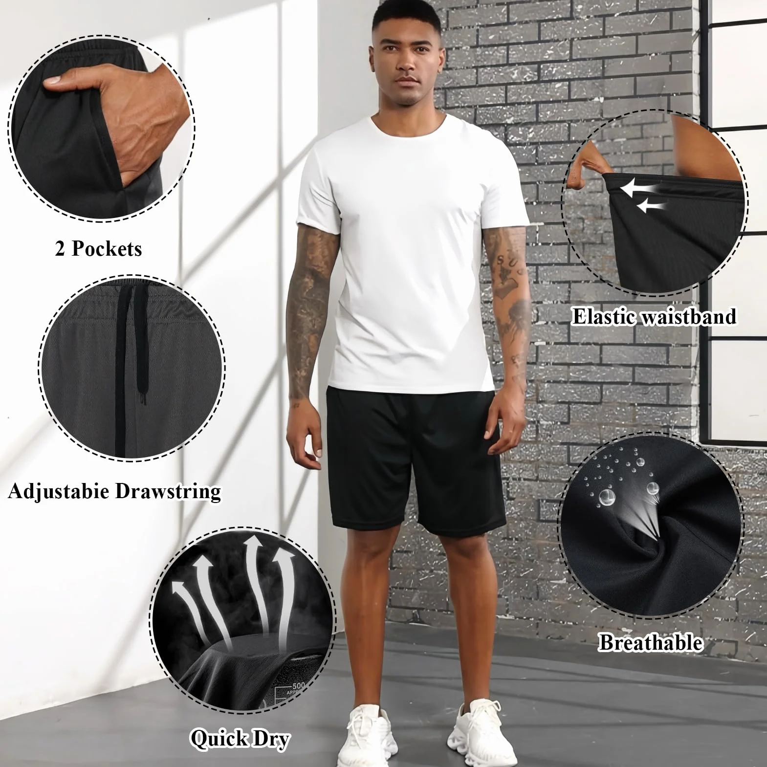 Paquete de 3 Pantalones Cortos Secado Rápido Deportivos para Hombre Shorts para Correr Entrenamiento Baloncesto Fitness