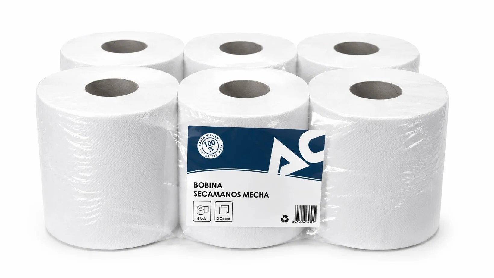 Bobina Papel Secamanos Mecha Laminado Gofrado Doble Capa Pack 6 unidades
