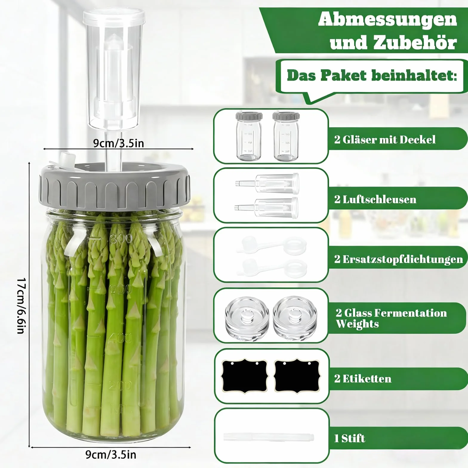 Frasco De Fermentación De Vidrio 1 Litro con Pesas y Bloqueo de Aire Kit para Kimchi Kombucha Chucrut
