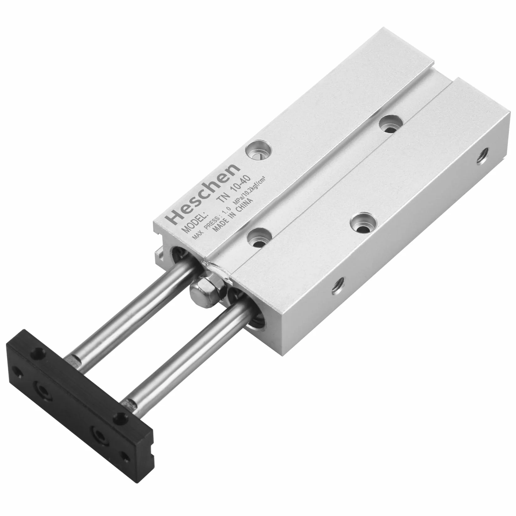 Heschen Cilindro neumático de doble acción TN10-10, orificio 10 mm, aluminio, doble varilla, con imán, carrera 40 mm