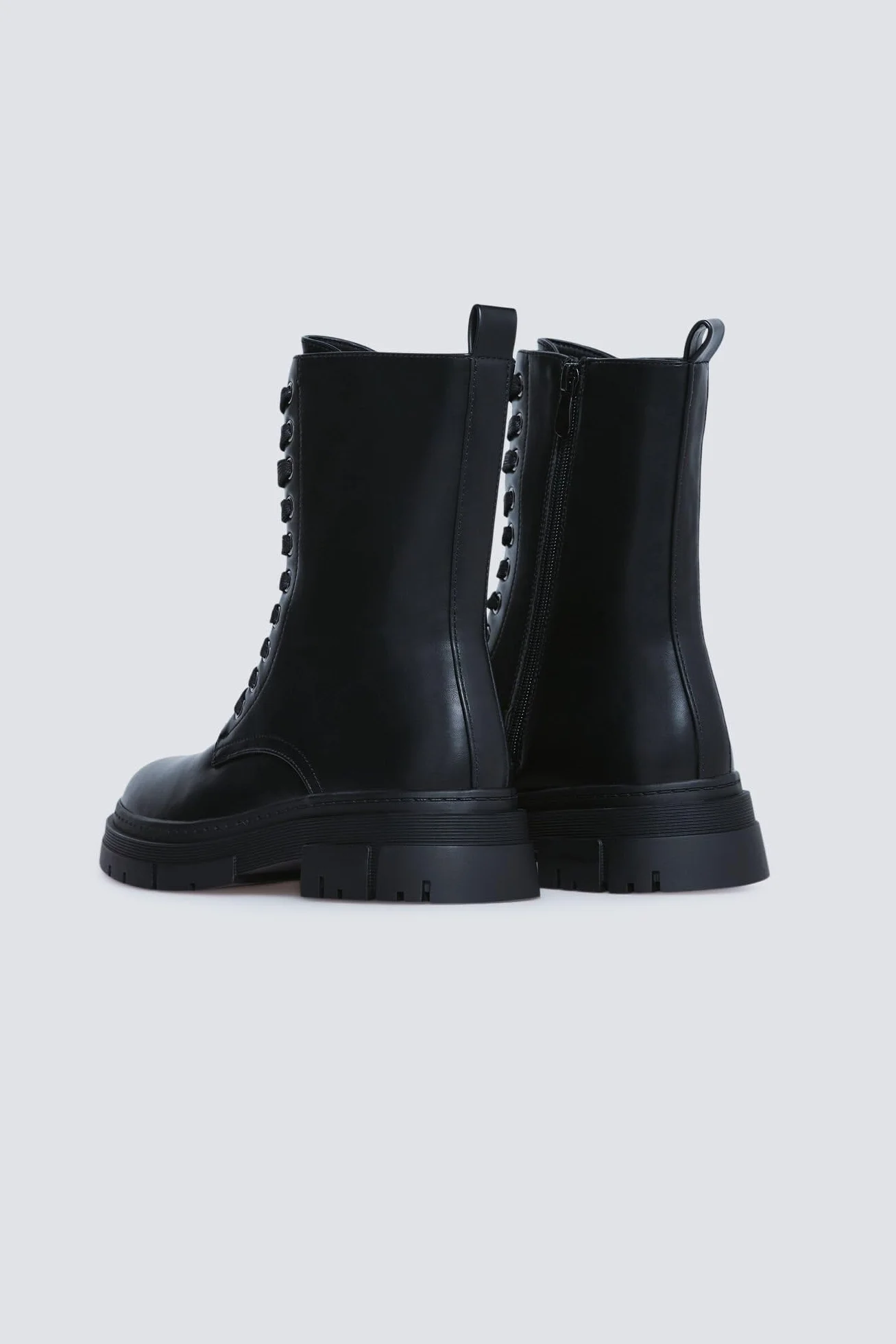 SPRINGFIELD Black PU Military Boot, Bota Militar Mujer