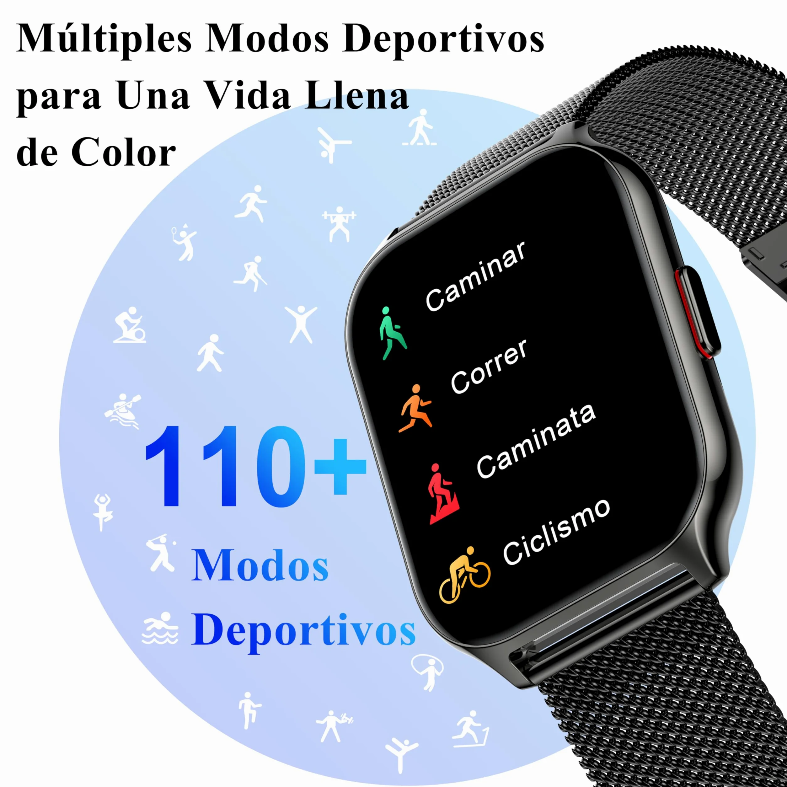 Popglory Reloj Inteligente Mujer Hombre con Llamadas, 2,01" Smartwatch Mujer Deportivo con Asistente Voz, 100+ Deportes, Presión Arterial Ritmo Cardíaco Pulsometro, Alerta Whatsapp para iOS Android