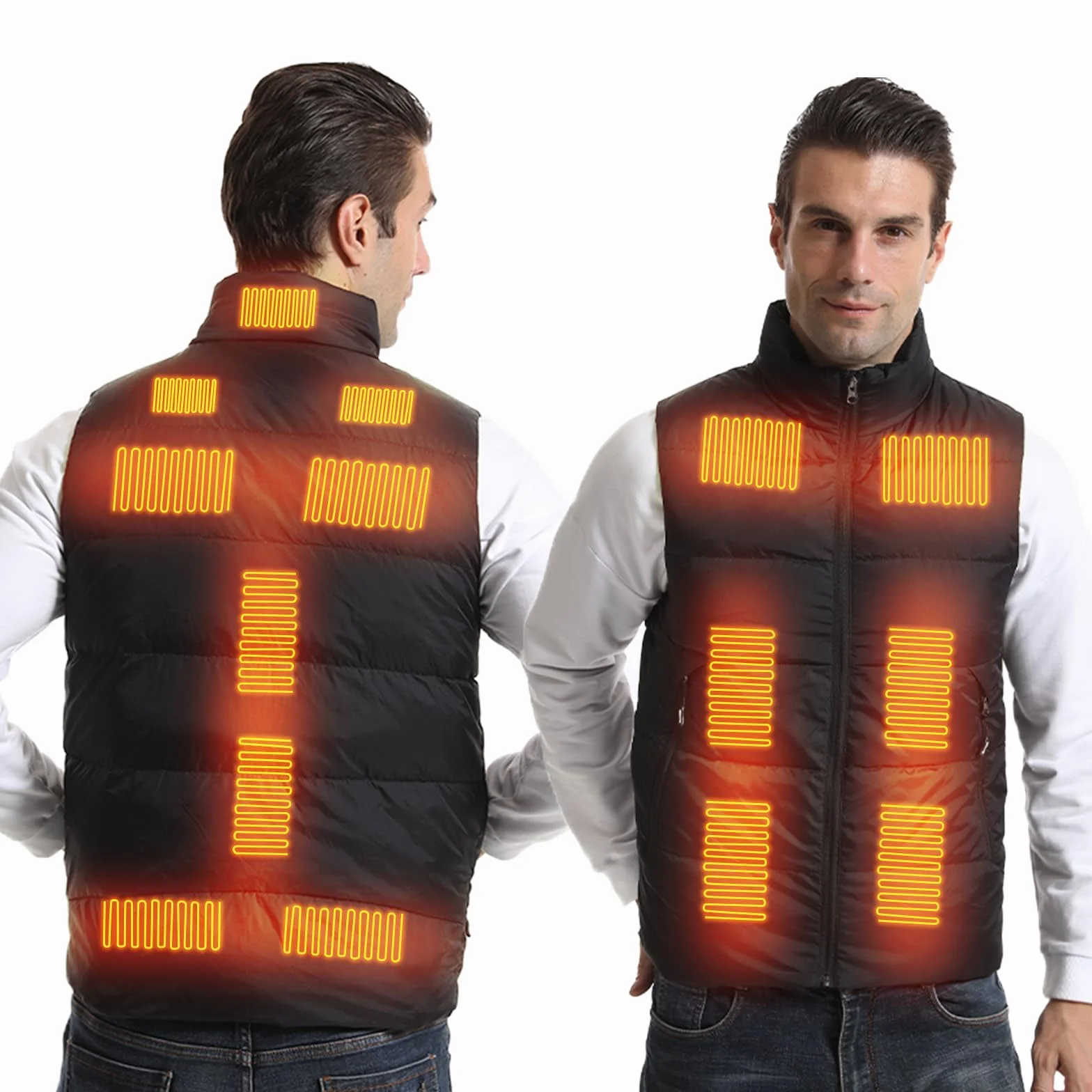 Chaleco Calefactable, Temperatura de 3 Niveles con 15 Zonas de Calefacción, Chaleco Calefactable de Plumón, Carga USB, Chaqueta Térmica Lavable para Uso Exterior (Batería Excluida)