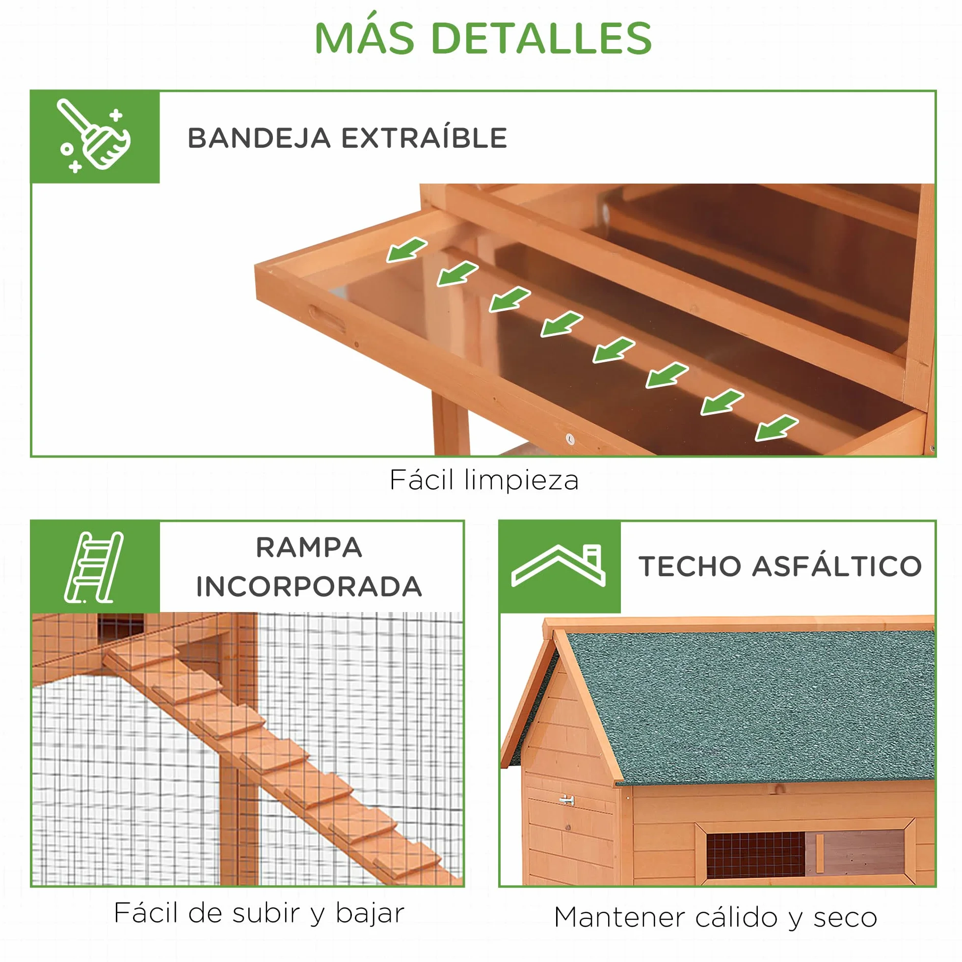 PawHut Gallinero de Madera Grande Exterior 347x160x150 cm para 4-6 Gallinas con 2 Nidos, Corral, Techo Asfáltico