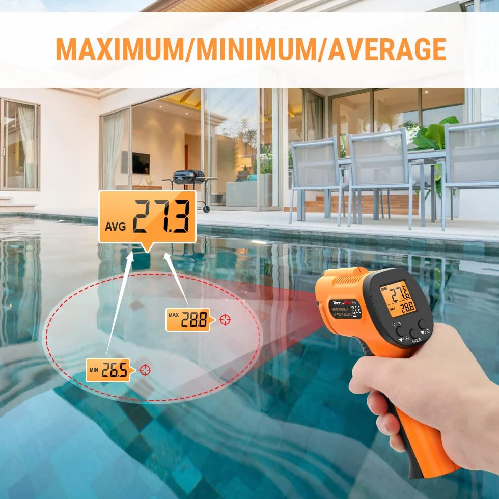 ThermoPro TP30 Termómetro Infrarrojo Industrial, Láser Digital con Emisividad Ajustable