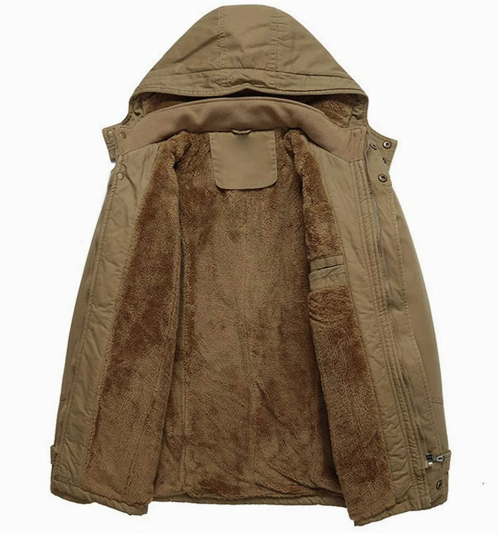 KEFITEVD Parka de invierno para hombre Chaqueta abrigada de invierno con capucha extraíble Abrigo forrado Chaqueta de transición de invierno con forro polar Chaqueta