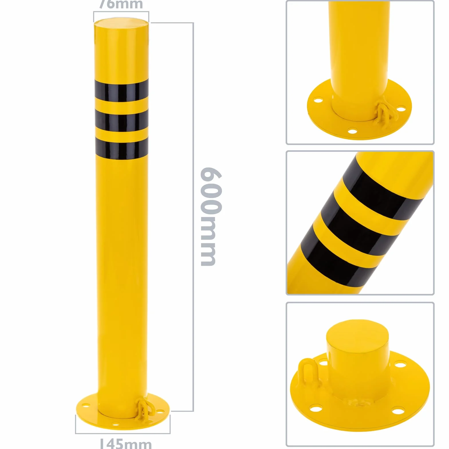 Pilonas bolardos de acero 76x600mm base clavada removible Pack 2 uds
