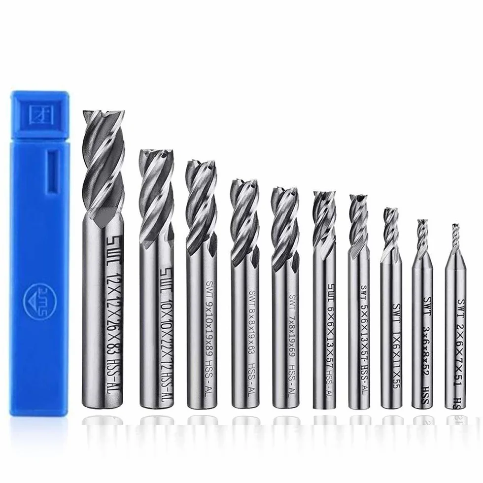 ASNOMY 10 piezas fresas 4-flauta HSS 2-12mm brocas CNC para madera aluminio acero