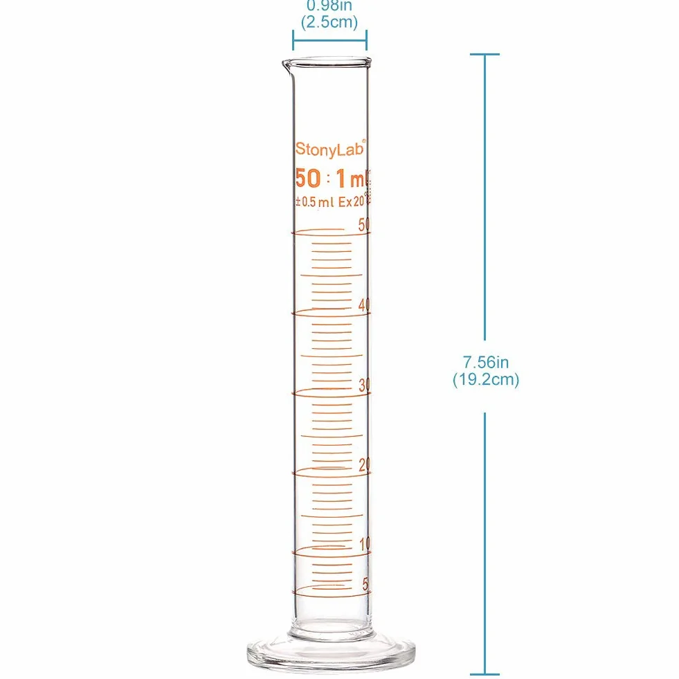 StonyLab Cilindro de Medición Graduado de Vidrio de Borosilicato 50 ml 2-Pack