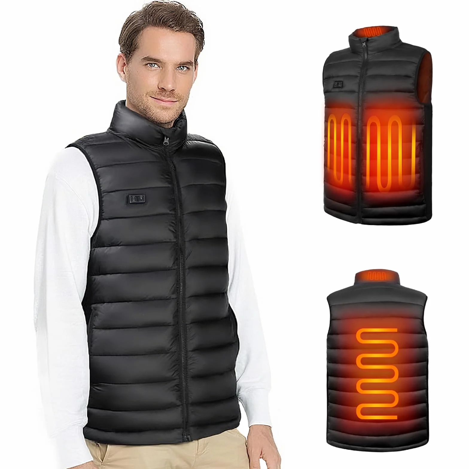 seenlast Chaleco Calefactable Hombre Mujer con Batería 10000mAh, 4 Zonas Calefactables 3 Niveles Temperatura Ajustables, Lavable, Chaleco Térmico Sin Mangas Ligera de Invierno para Exteriores