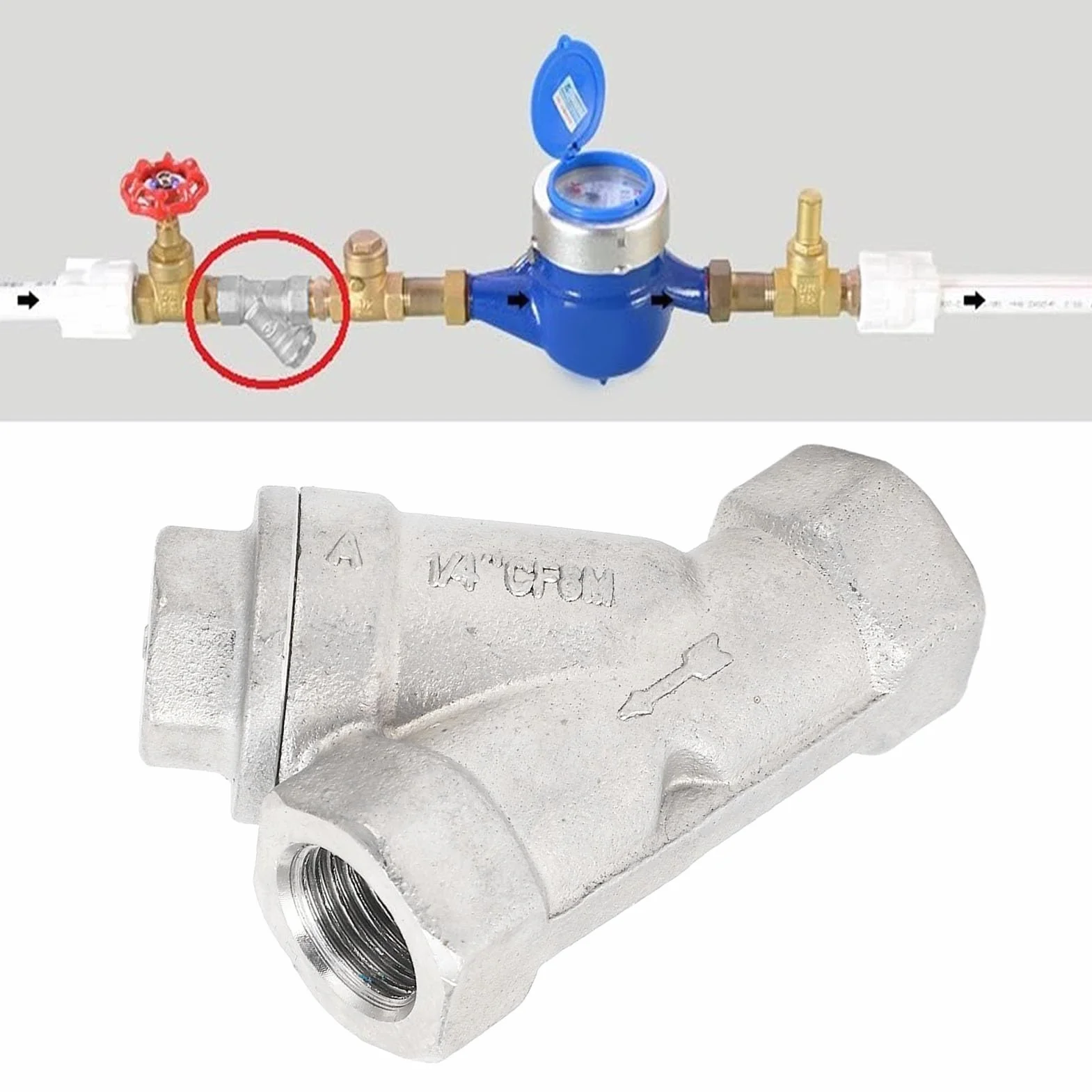 Filtro En Y 1/4 Pulg. DN8 Malla De Doble Capa De Acero Inoxidable para Agua Aceite Gas