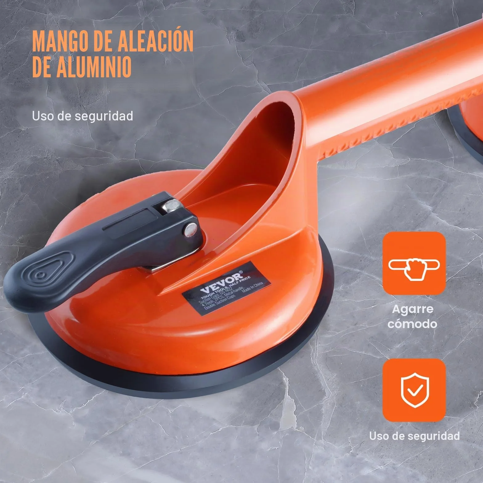 VEVOR Ventosa para Azulejos Doble 119 mm 2 Piezas 150 kg Carga Mango Aleación Aluminio Elevación Industrial
