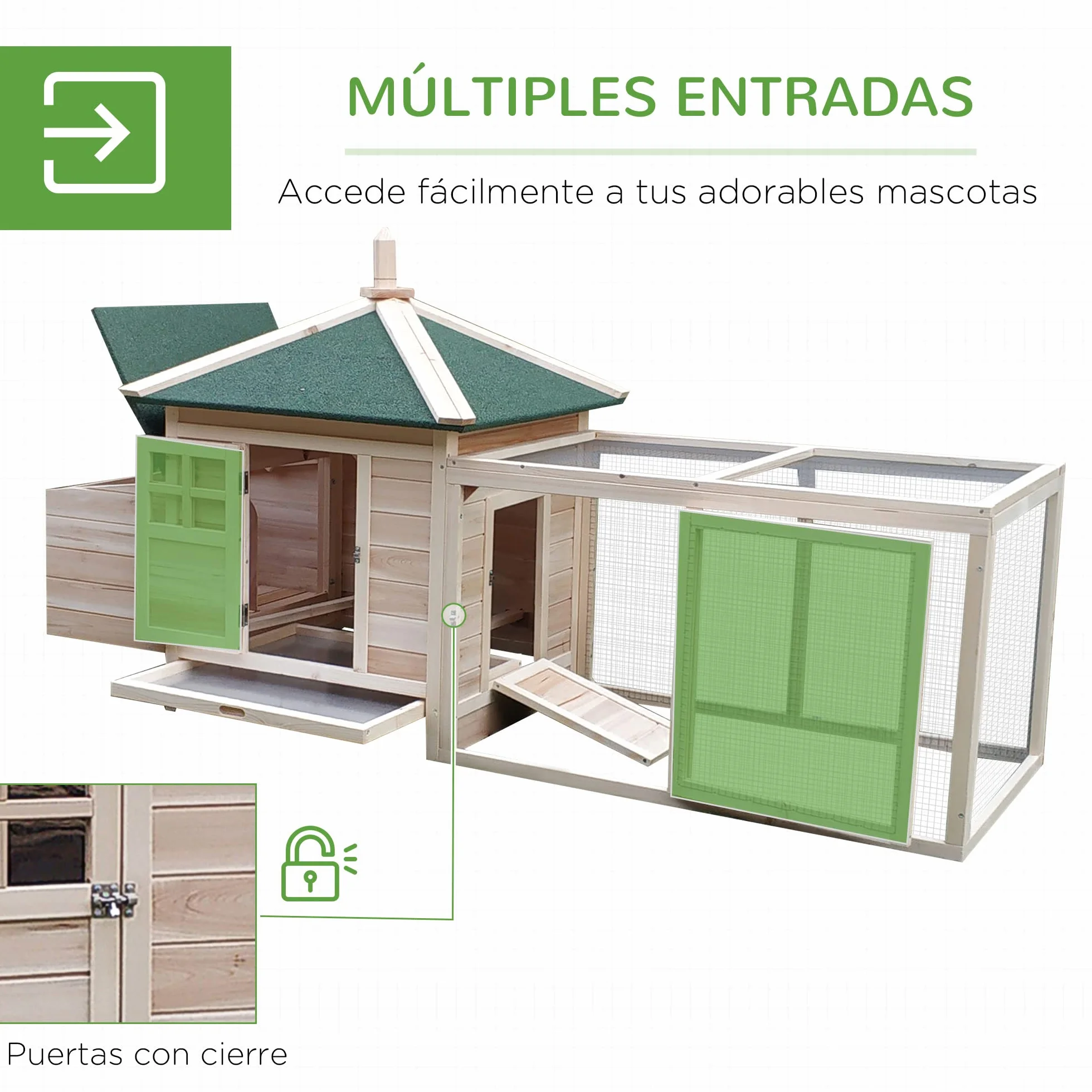 PawHut Gallinero de Madera de Pino para Exterior con Caja Nido 196x76x97 cm