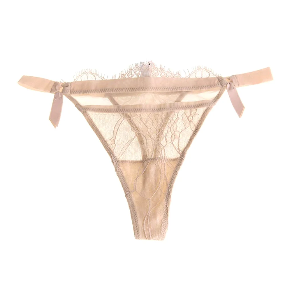 Tanga Transparente De Encaje Sexy, Ropa Interior Sexy De Cintura Baja De Encaje Femenino Gris, Albaricoque, Negro (Color : Apricot, Size : M)