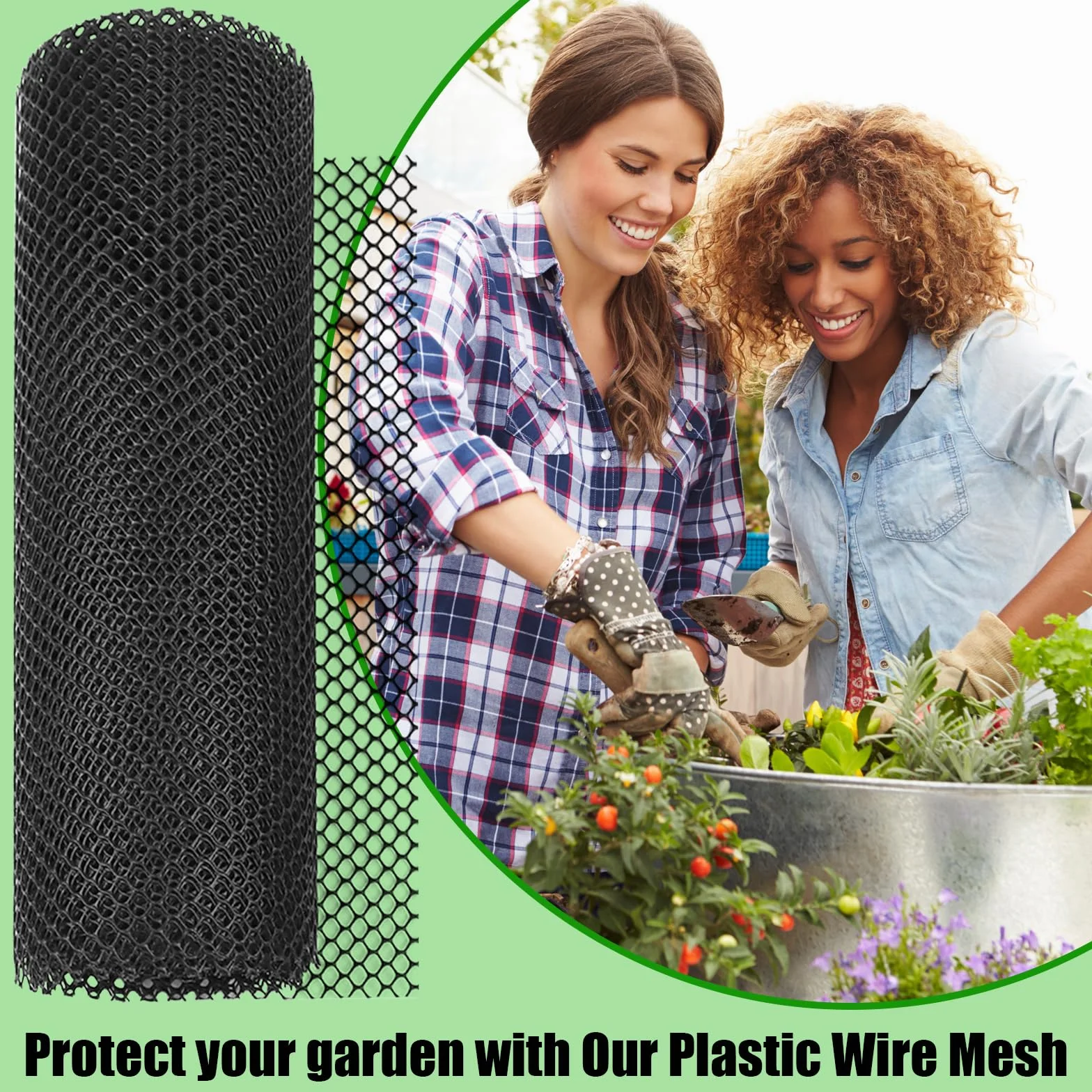 Plástico Negro Rollo de Malla de Alambre de Pollo de 8 mm para Jardín, Valla para Perro, Red de Aves