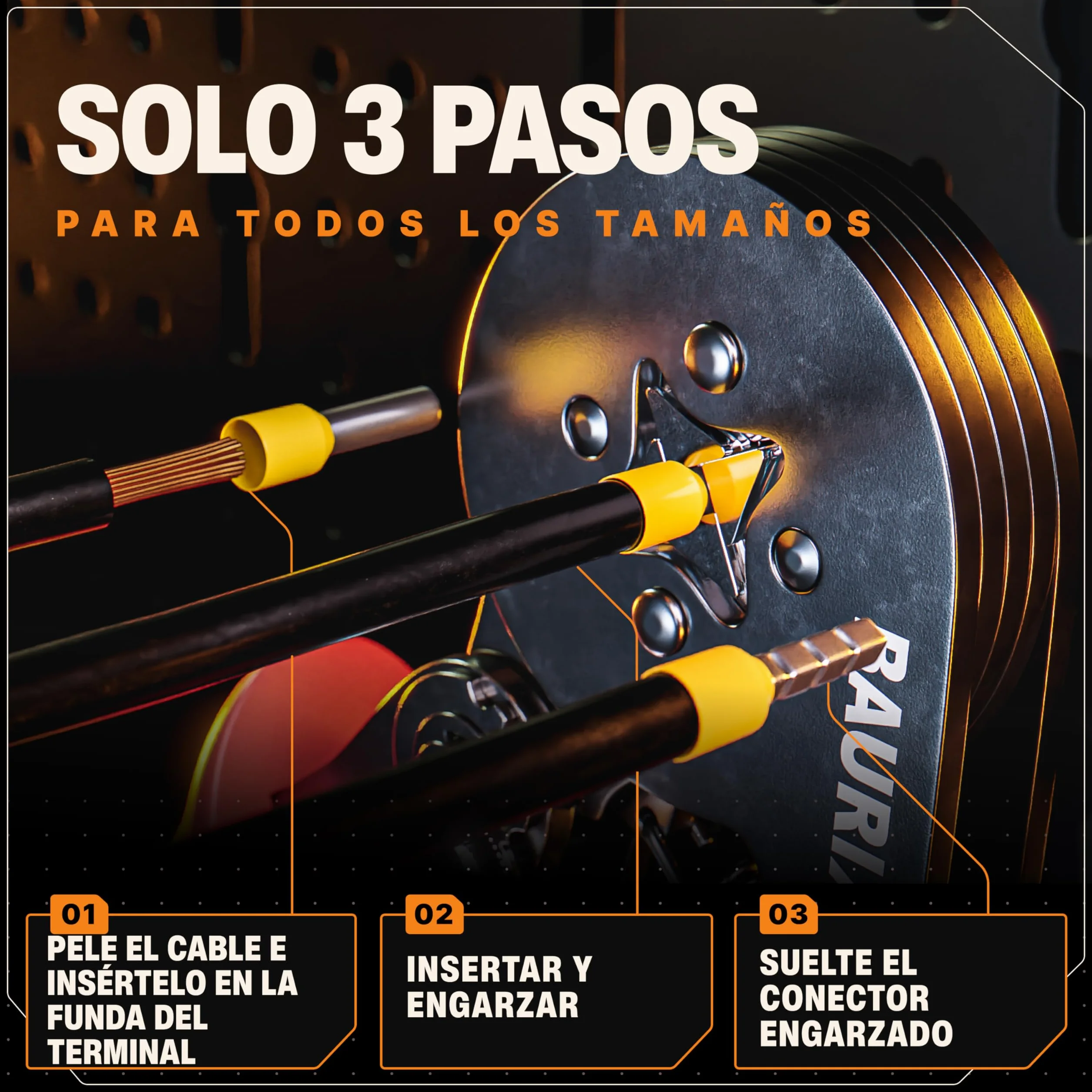 BAURIX® Crimpadora Terminales Eléctricos Kit 1800 punteras 0,25-10 mm² Autoajustable
