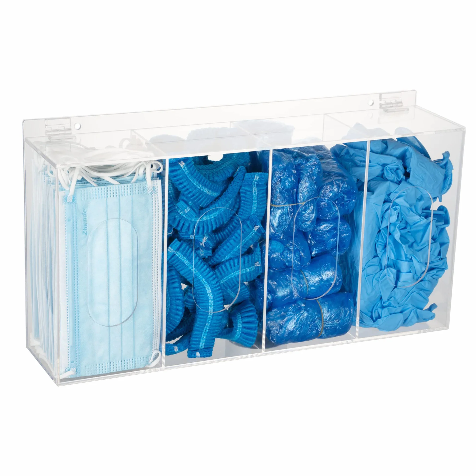 Dispensador de máscara desechable y guantes de plástico 4 contenedores Soporte de pared acrílico