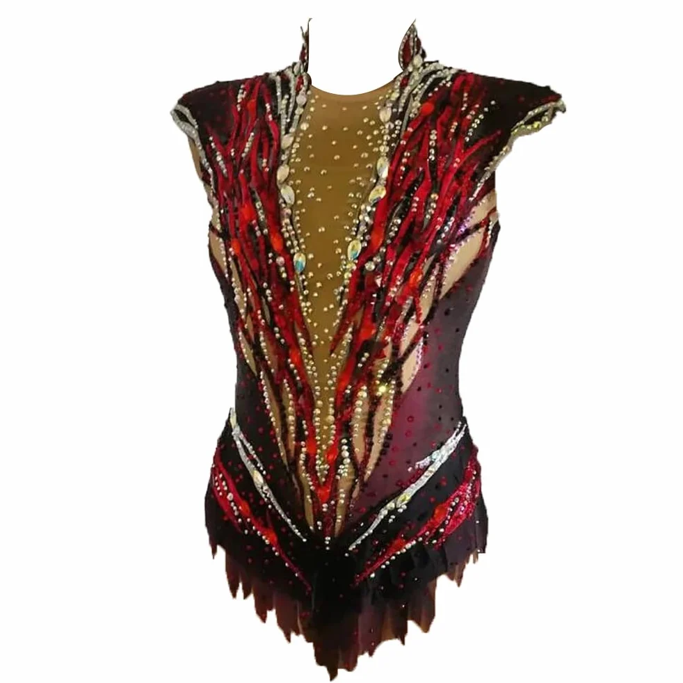 Maillot De Gimnasia Profesional para Niñas Vestidos De Competición para Patinaje Artístico sobre Hielo para Mujer Ropa De Gimnasia Rítmica Hecha A Mano Alta Elasticidad