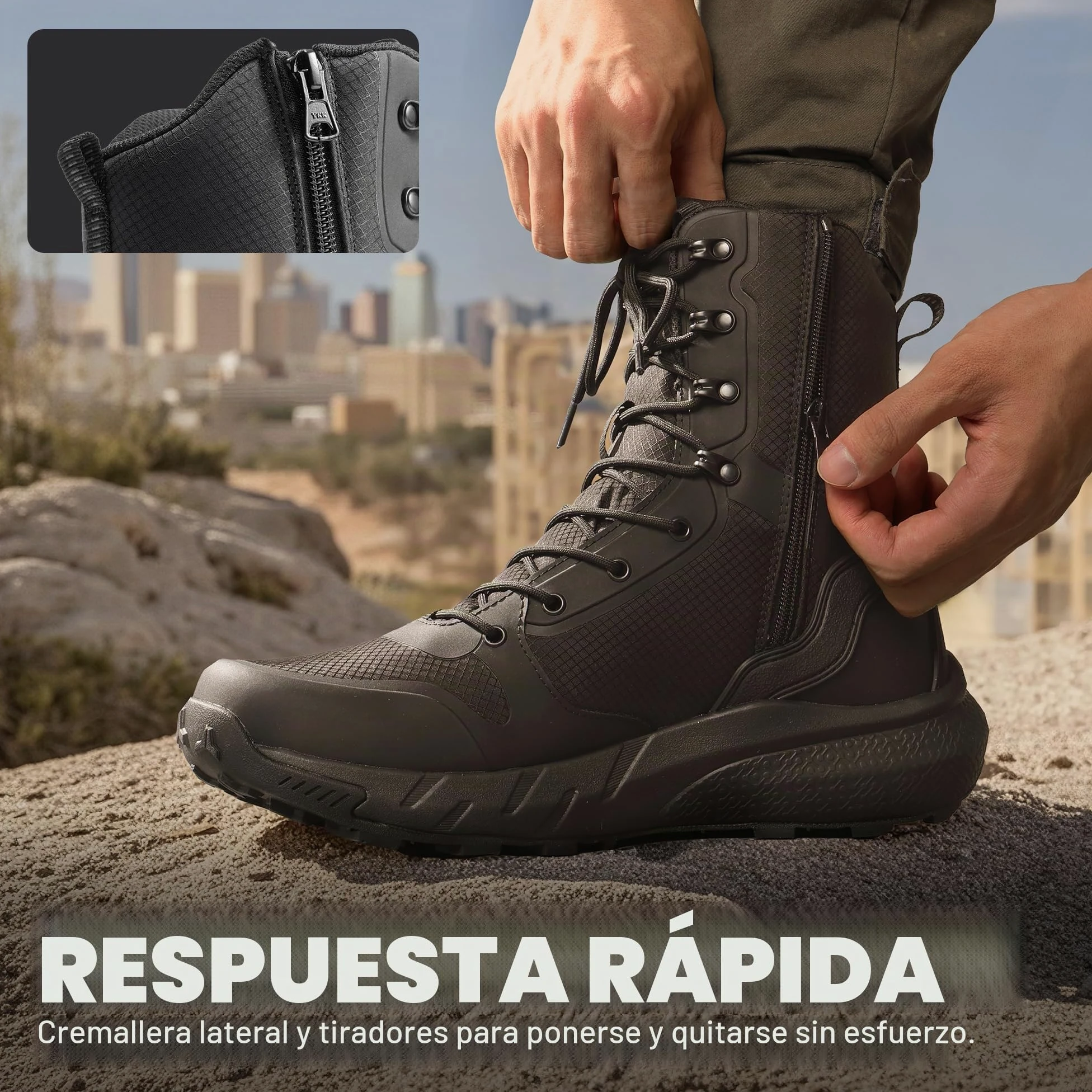 NORTIV 8 Botas Militares Ligeras Botas Policiales Tácticas de Seguridad Hombre Transpirable Botas de Combate Mediana Caña Antideslizantes
