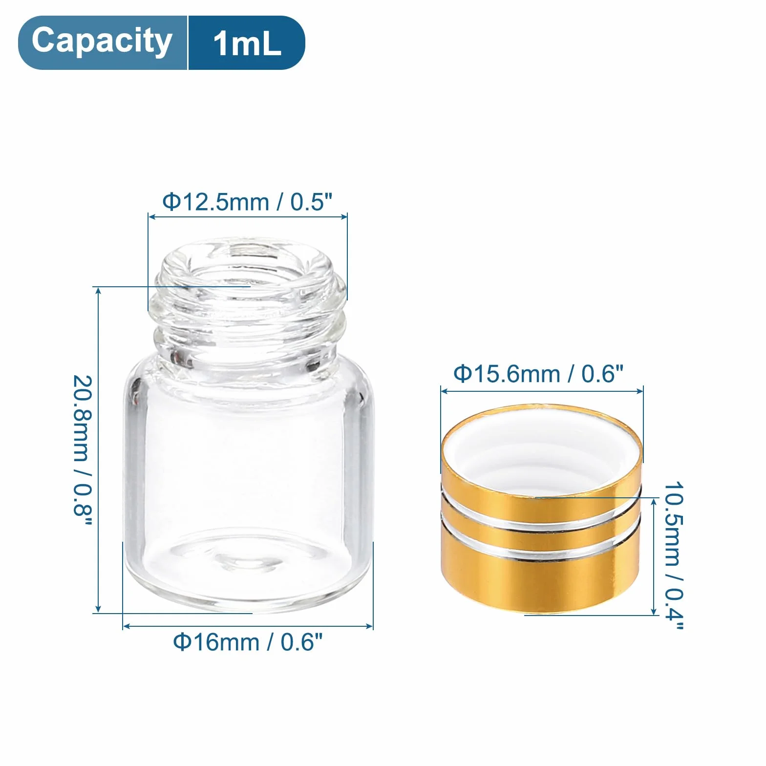 PATIKIL Frascos de Vidrio Pequeños 1 ml 20 Unidades Mini Frascos Transparente Vacíos con Tapa de Rosca de Aluminio Dorado