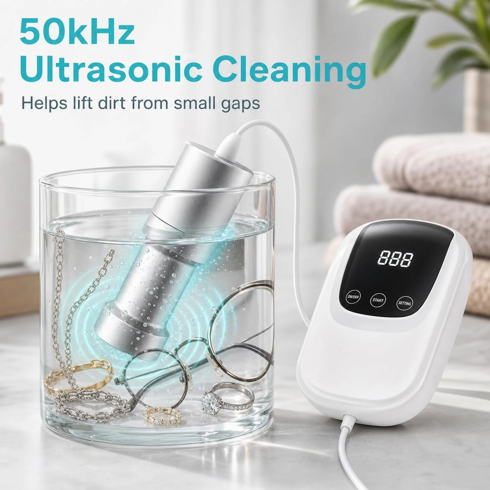 Limpiador ultrasónico de inmersión portátil, 50 Khz | Transductor De Metal, Limpieza Del Hogar, Temporizador Digital, Ipx7 A Prueba De Agua, Potencia 70W