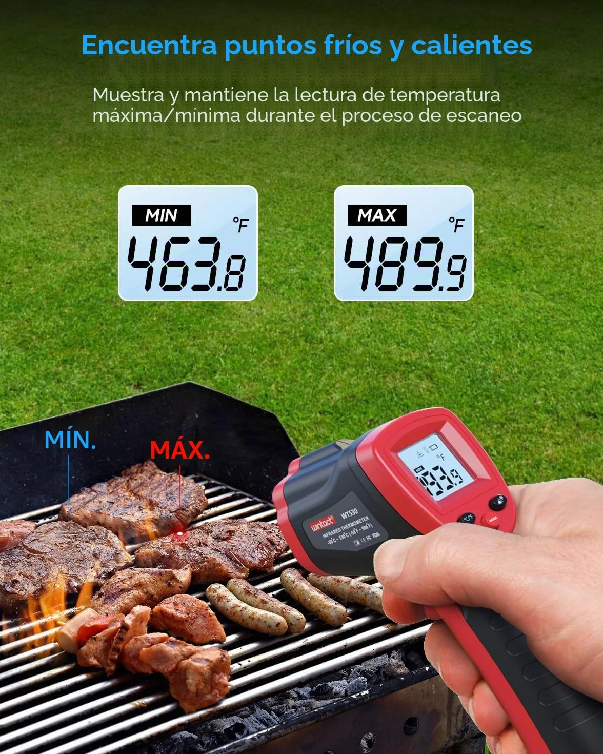 Termómetro infrarrojo Wintact -50°C a 590°C pistola láser temperatura sin contacto para cocinar