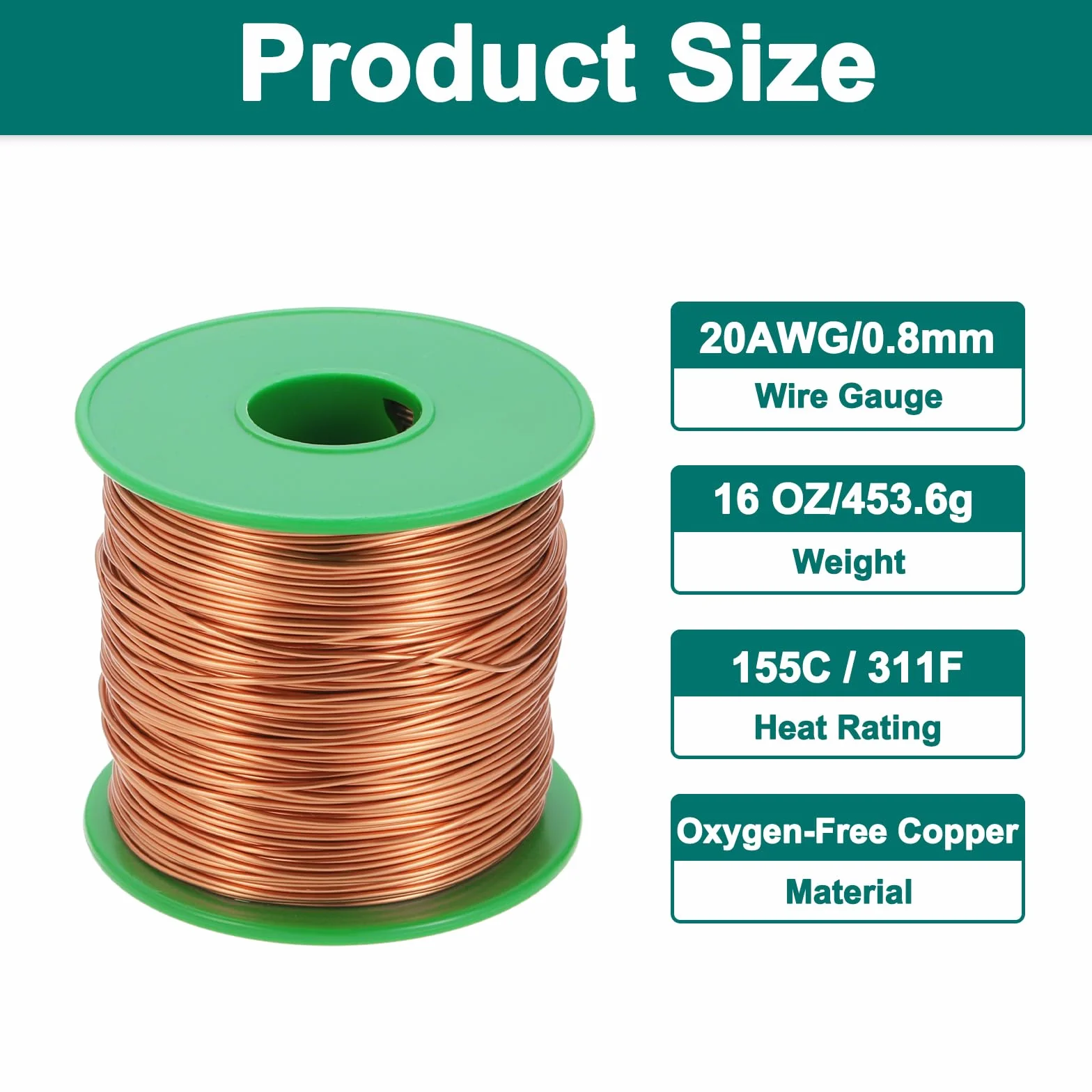 QUARKZMAN Alambre Esmaltado 20 AWG, Cable de Cobre Bobina Magnética Grado F 155°C