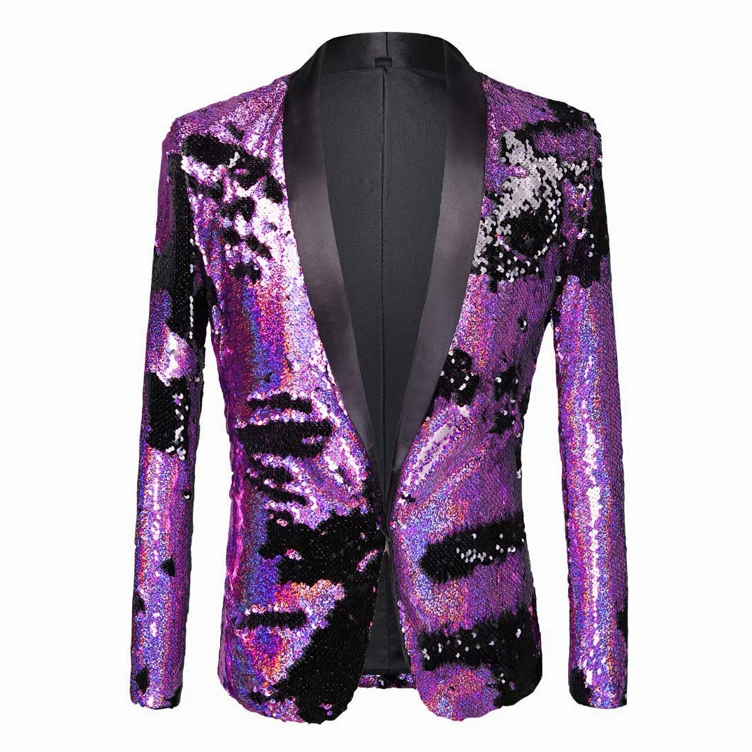 Hombres Elegante Dos Colores conversión Brillante Lentejuelas Chaqueta Traje Chaqueta