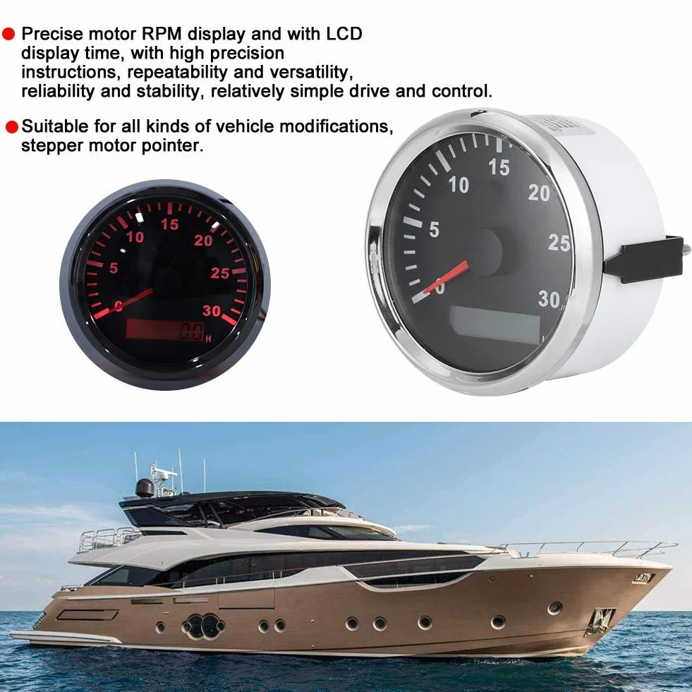 Tacómetro 85mm 12V/24V IP67 Sensor para barcos con pantalla LCD luz roja