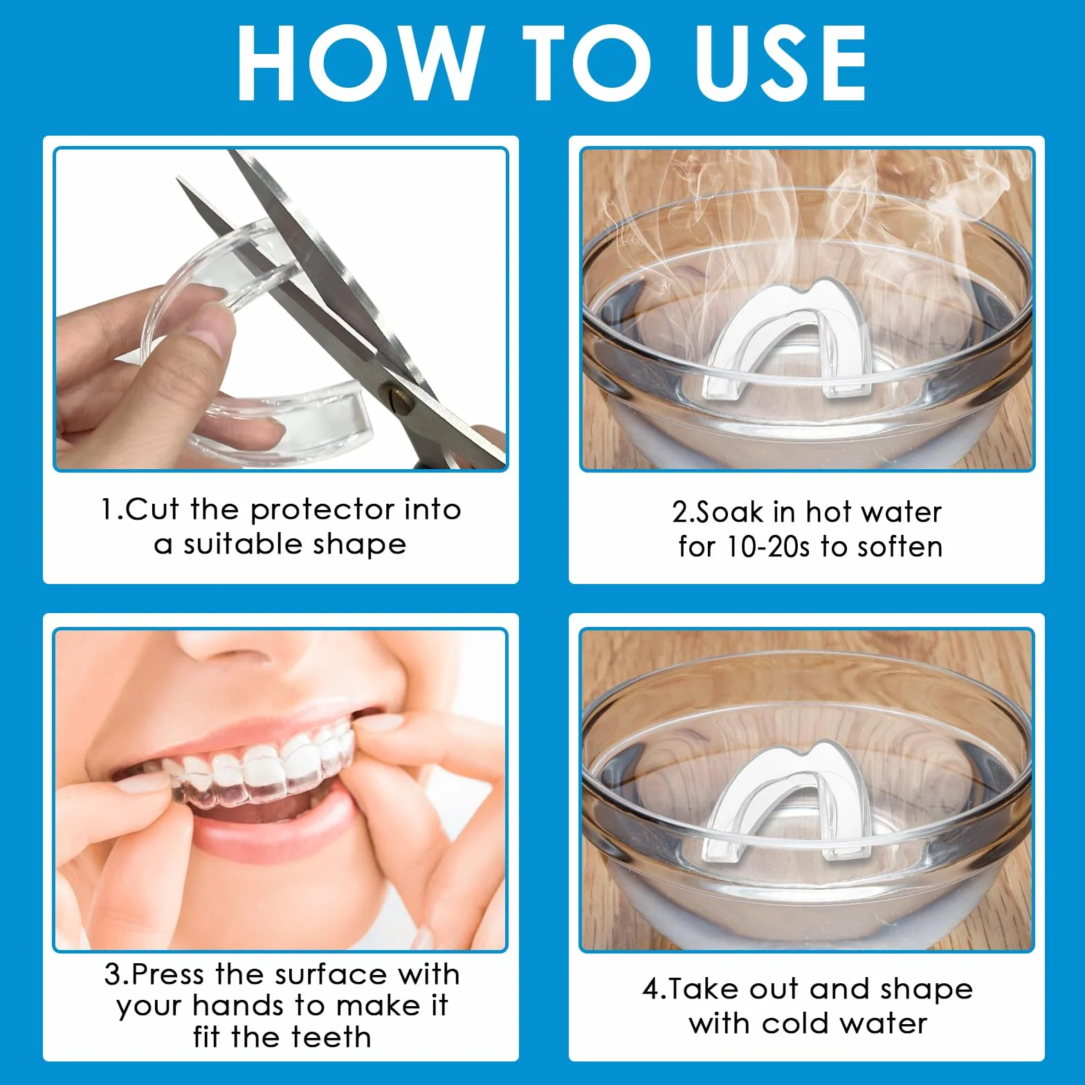 Férula Descarga Bruxismo Moldeable 4 Piezas, 2 Tamaños, Kit Protección Dental con Caja Higiene, Protector Bucal Dormir