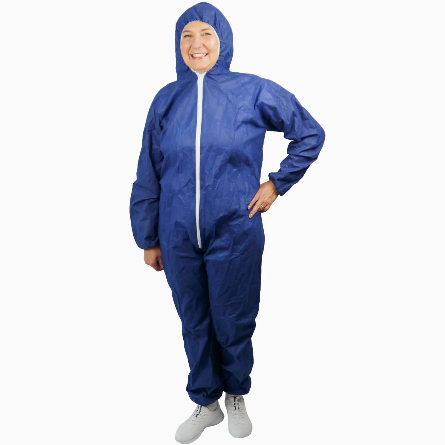 ARNOMED 50x Mono de protección PP extra fuerte, mono completo azul 50g/m², mono de pintor desechable XL, mono de trabajo para hombre/mujer con capucha, mono desechable, mono de protección desechable