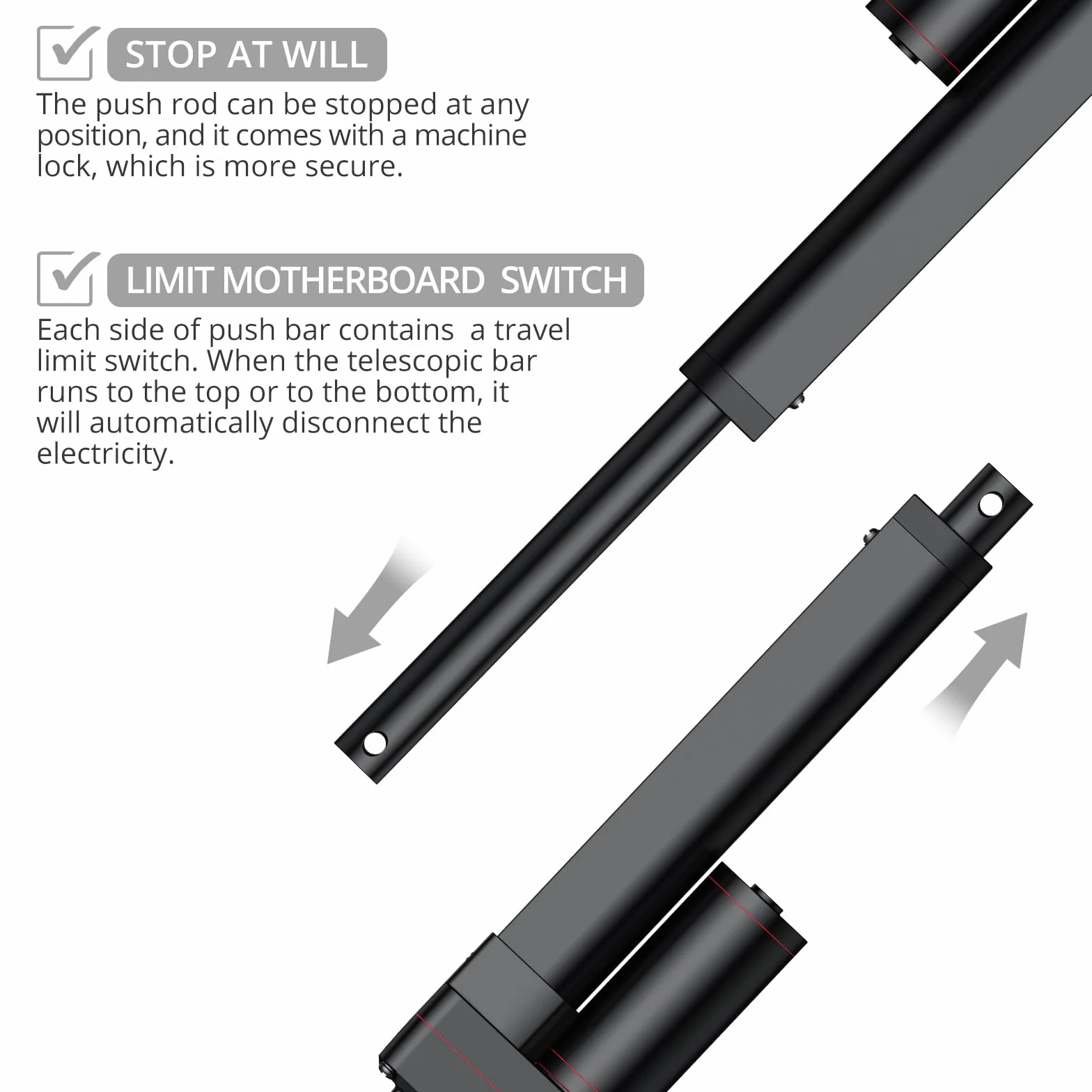 Justech Motor Actuador Lineal 150mm 12V DC 3000N 5mm/s IP65 Impermeable