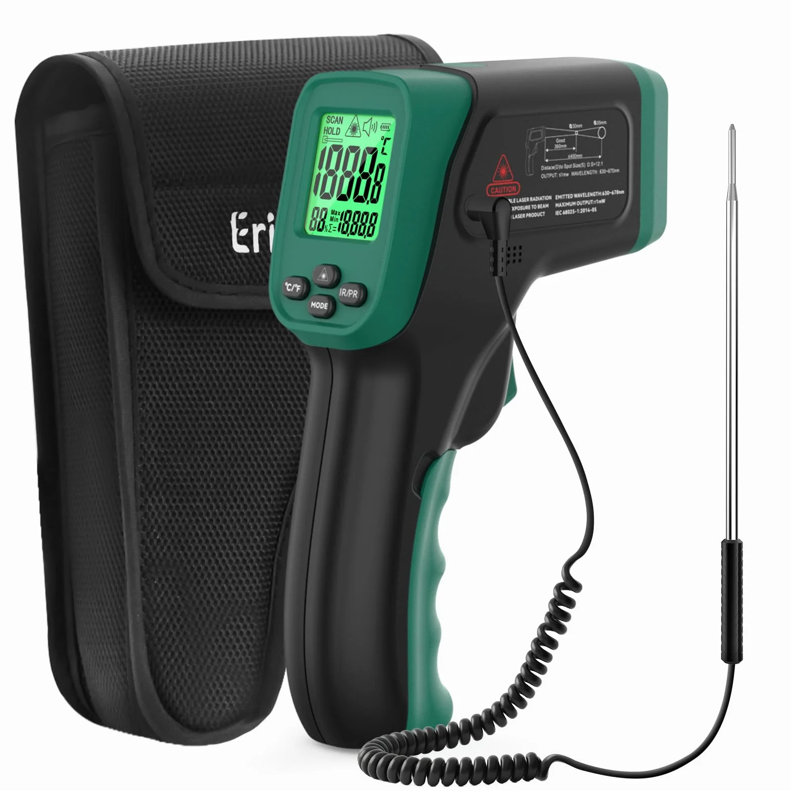 ERICKHILL Termómetro infrarrojo -50°C a 800°C, láser digital sin contacto, sonda de carne -50°C a 300°C, emisividad ajustable