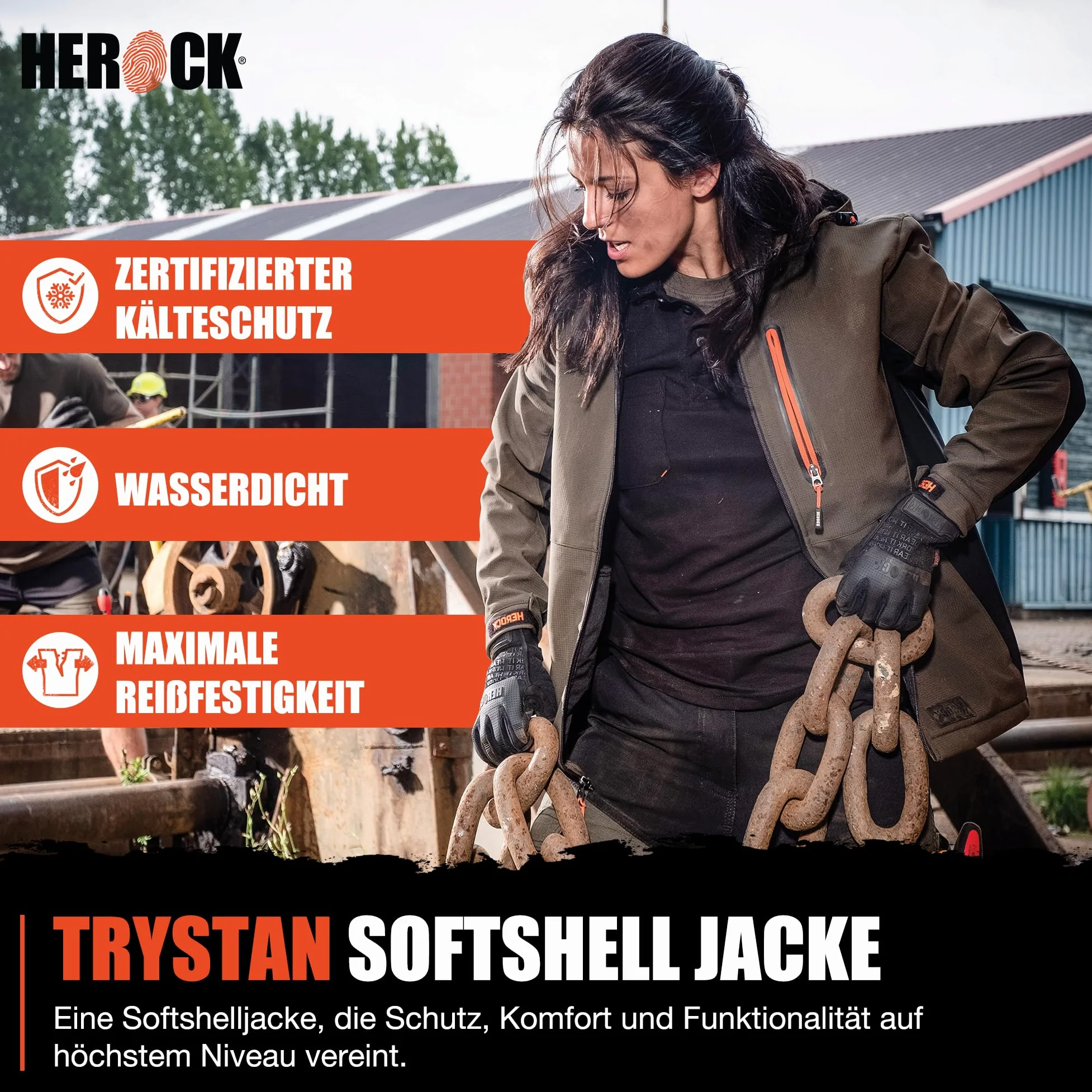 Herock Men's Trystan Softshell Jacket Multi-Pocket Waterproof Hoodies Thermal Outdoor Coat with Removable Hood