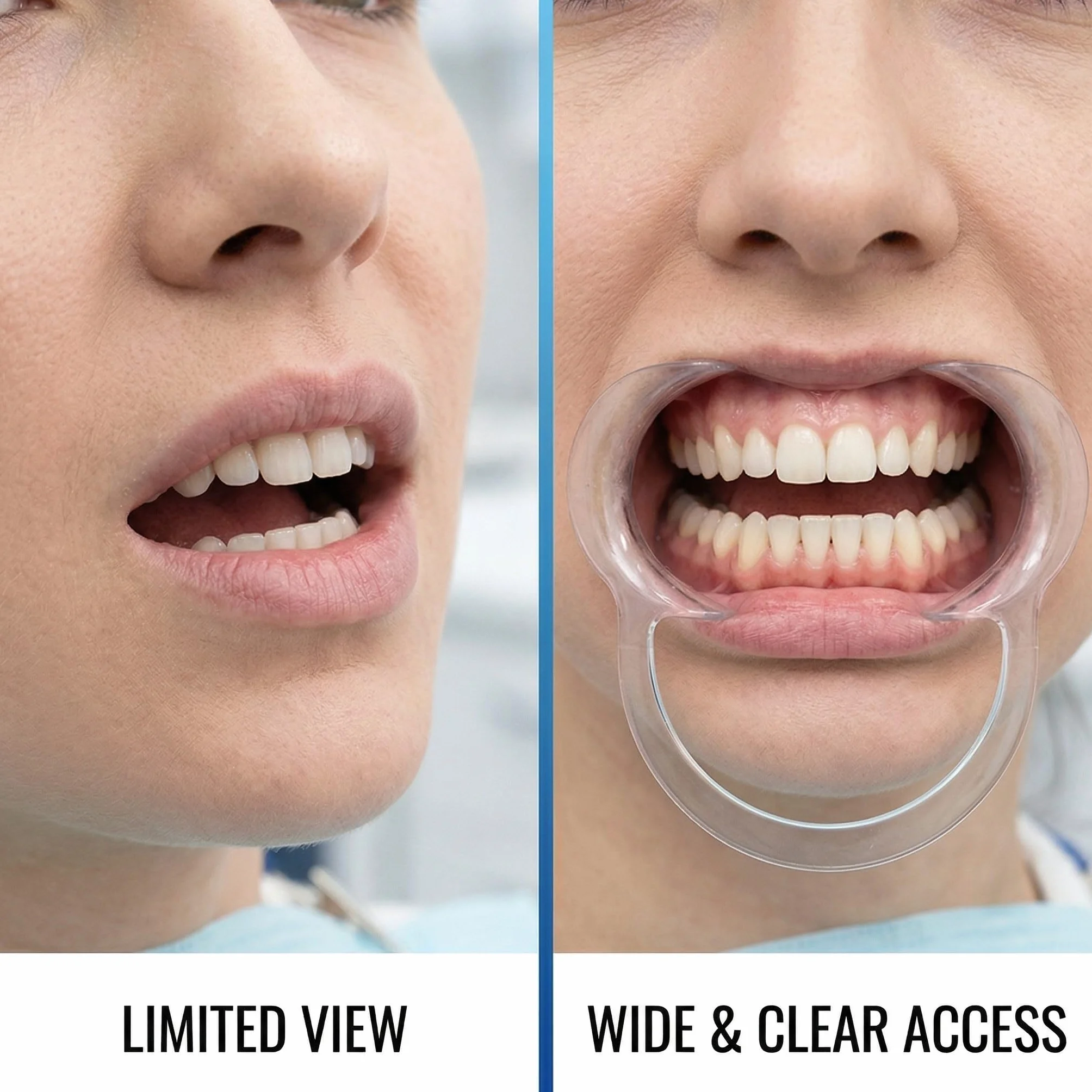 Clips Dentales Abrebocas Transparente 12x9cm Plástico Separador Boca Dental