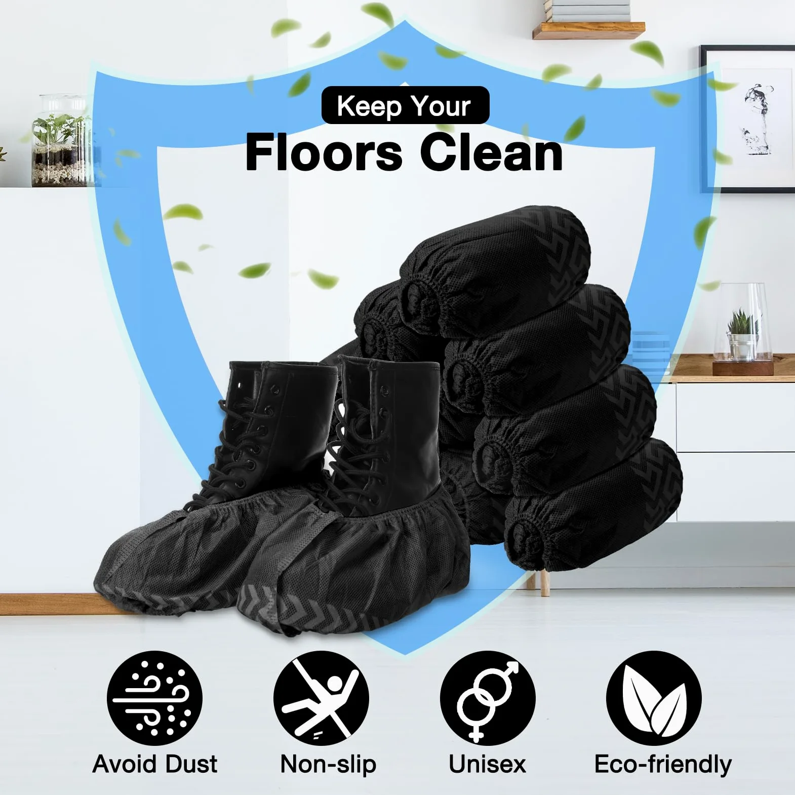 Paquete de 600 fundas desechables para zapatos de botas, antideslizantes, gruesas, extra para zapatos, fundas duraderas para hombres y mujeres (negro)