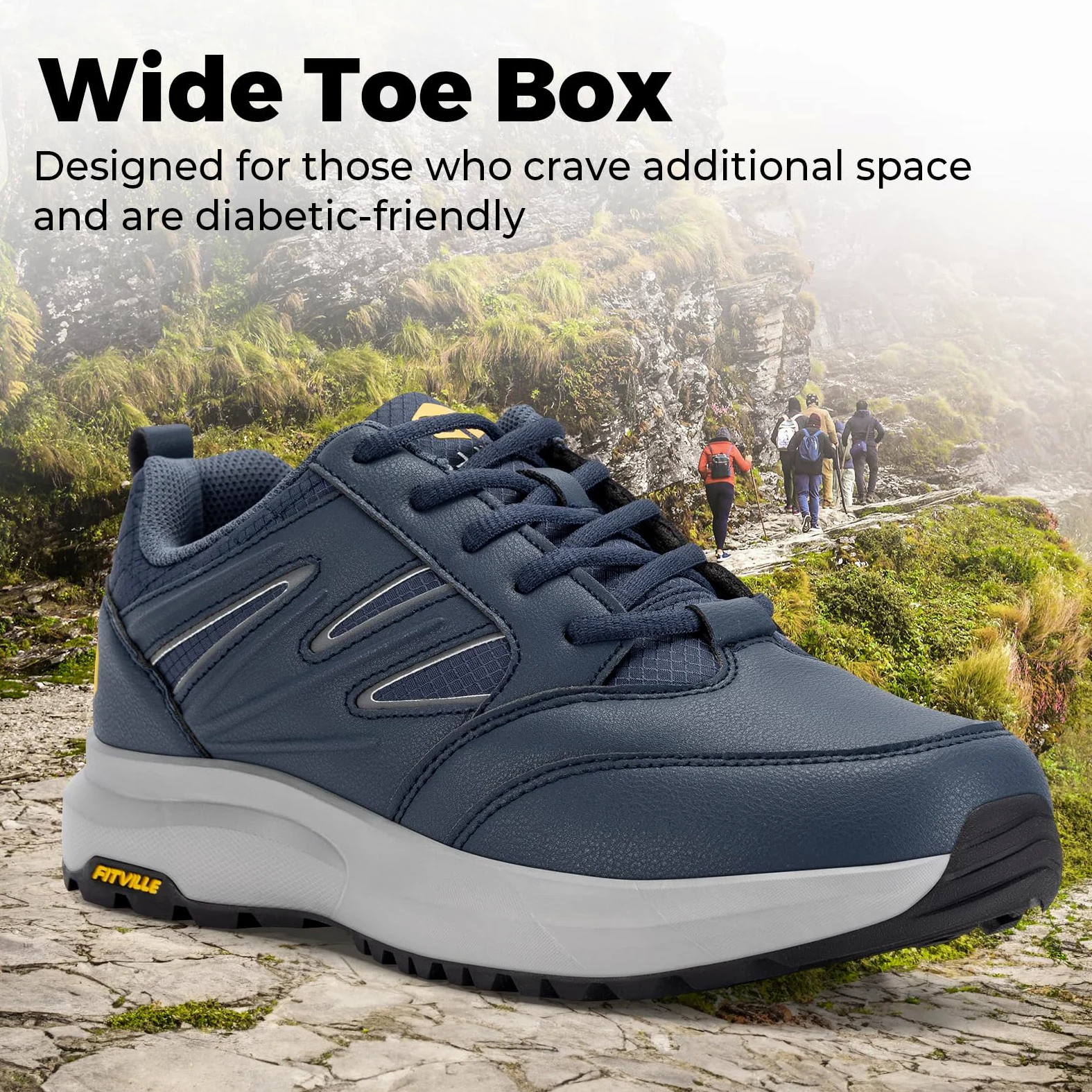 FitVille Anchos Zapatos de Senderismo Hombre para Correr Impermeable Exterior Zapatillas de Deporte Ligeras Transpirables con Soporte para Arco